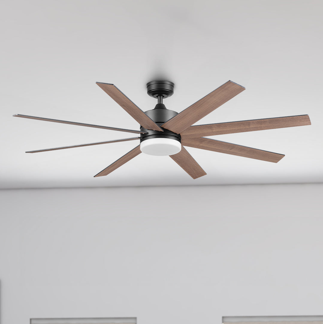 62 Inch Honeywell Kildee Matte Black Smart Ceiling Fan with Color Changing LED Light, Remote Control - Perfect for Living Room, Bedroom & Outdoor Patio