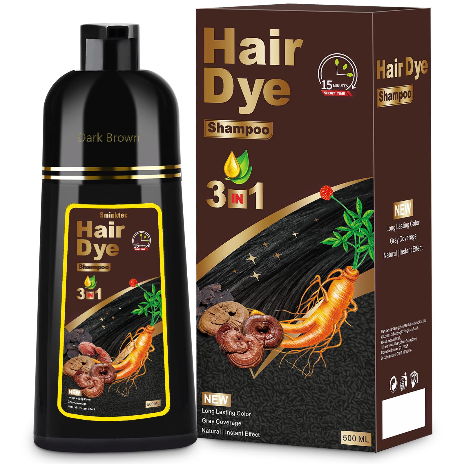 3 in 1 Herbal Dark Brown Hair Dye Shampoo for Women & Men - Natural Hair Coloring & Conditioning at Home | Perfect for Gray Coverage & Daily Hair Care