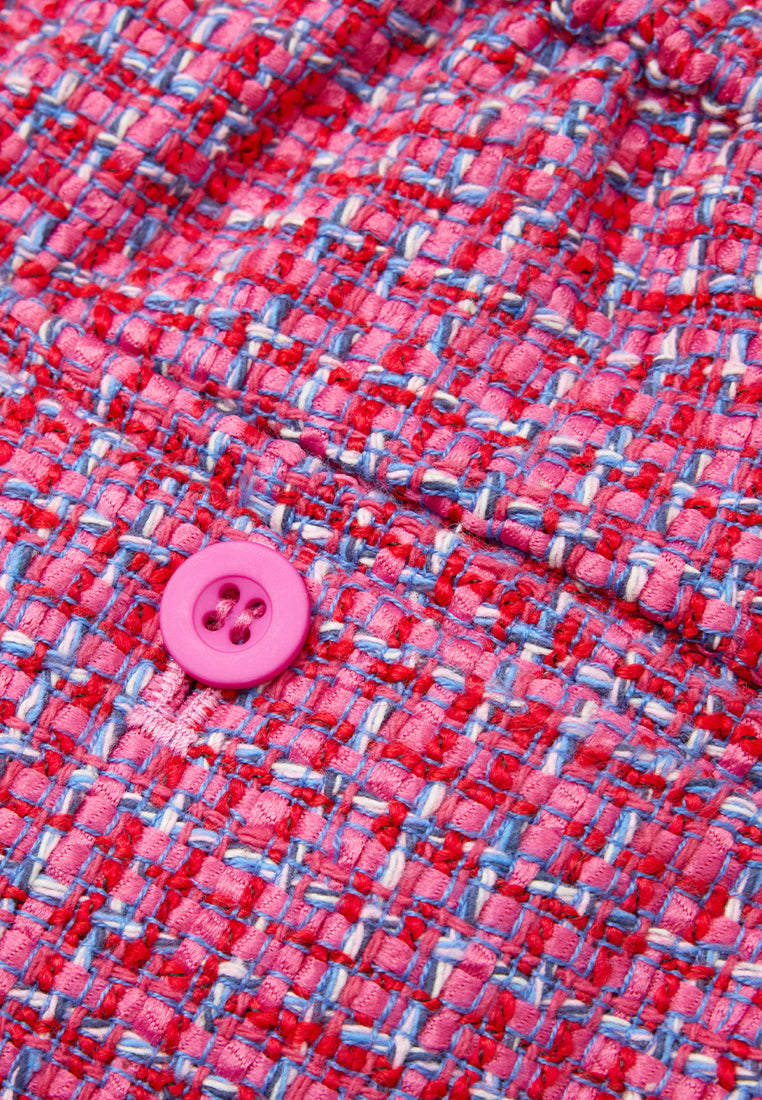 Fuchsia Checked Mix Tweed Wide Leg Trousers for Women - Stylish High Waist Palazzo Pants for Office, Casual & Party Wear