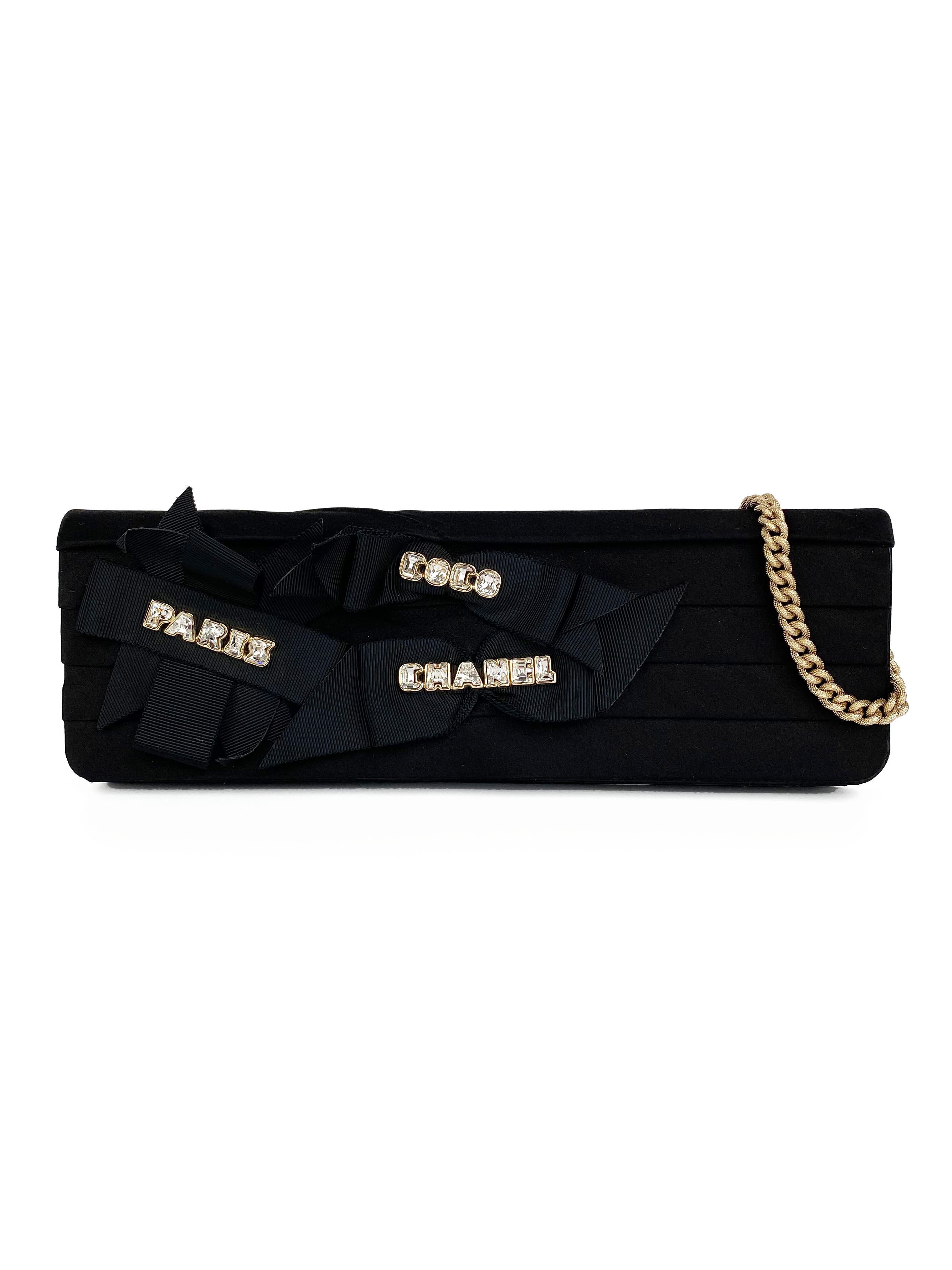 Chanel Black Long Satin Chain Clutch Bag for Women - Elegant Evening Clutch for Parties, Weddings & Special Occasions