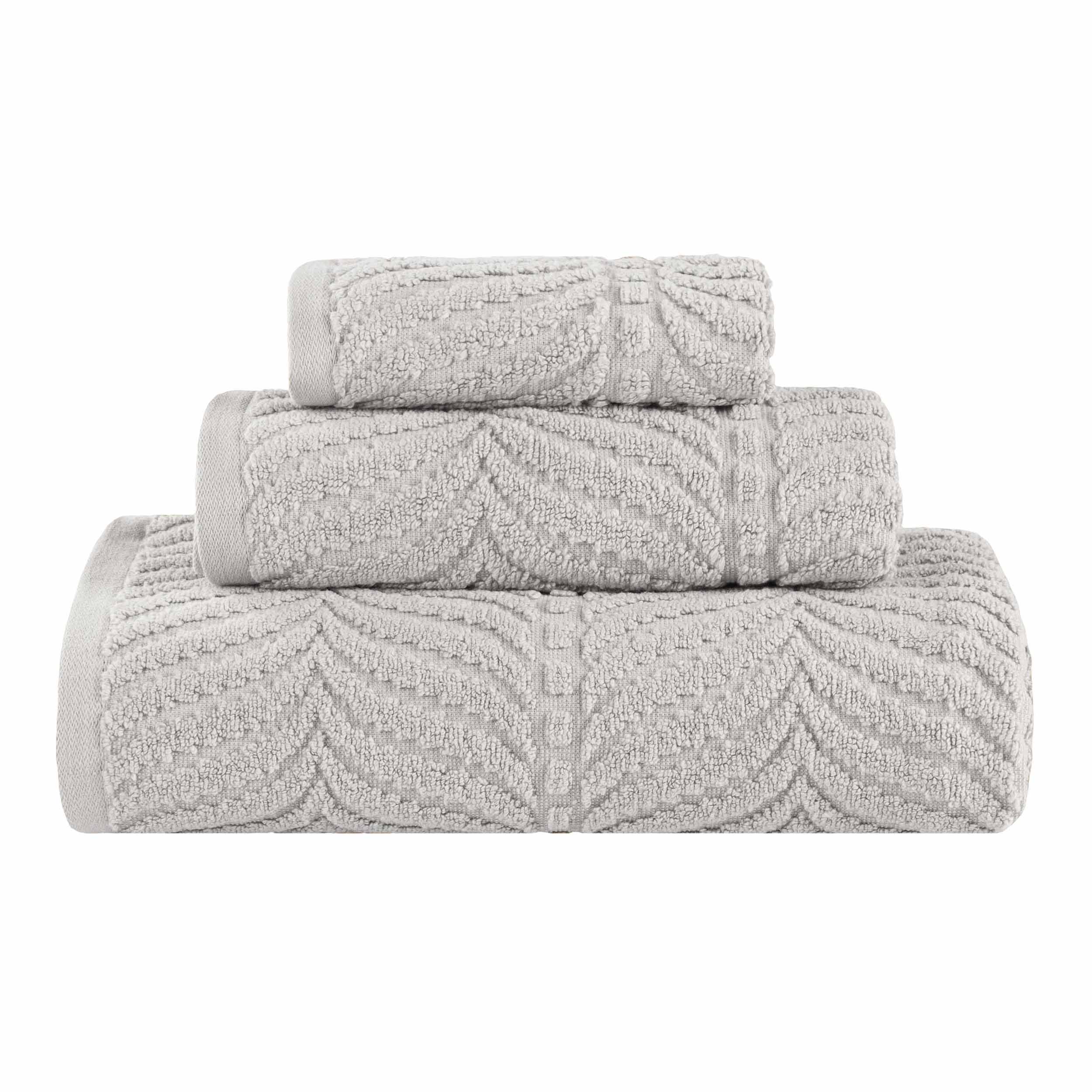 Premium Zero Twist Cotton Jacquard Towel Set - 3 Piece Luxury Bath Towels with Elegant Chevron Pattern for Spa, Bathroom & Guest Use