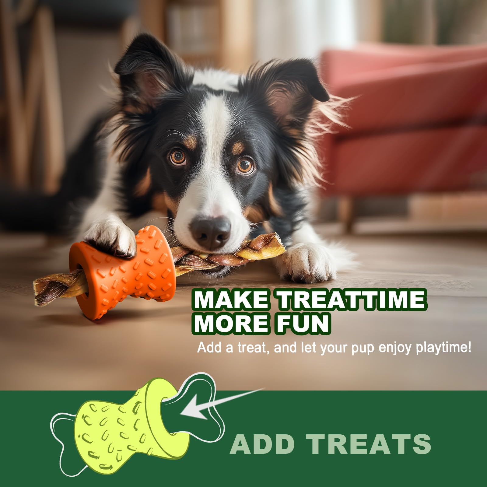 Durable Natural Rubber Dumbbell Dog Toy for Puppies & Small Dogs - Interactive Treat Dispenser for Training & Play - Orange Chew Toy for Indoor & Outdoor Fun