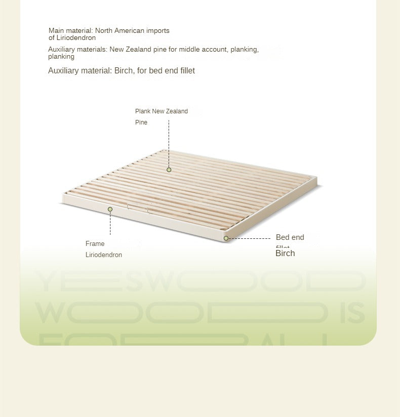Birch Solid Wood Platform Bed - No Headboard Low Profile Floor Bed in Cream - Perfect for Minimalist Bedrooms, Small Spaces & Modern Home Decor
