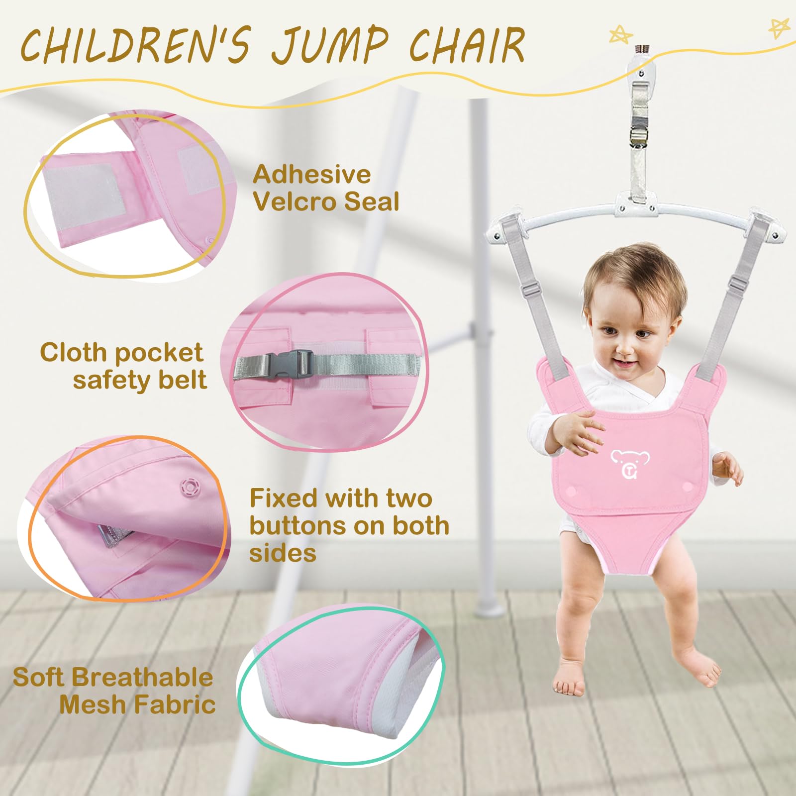 2-in-1 Baby Jumper & Swing Set - Indoor/Outdoor Toddler Bouncer (Pink) for Playtime Fun