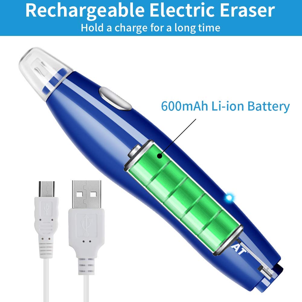 AFMAT Rechargeable Electric Pencil Sharpener & Eraser Set - Long Point Sharpener for 6-9.6mm Art Pencils, Includes 140 Eraser Refills - Perfect for Artists, Sketching & Drawing Supplies (Ideal for Studio & Classroom Use)
