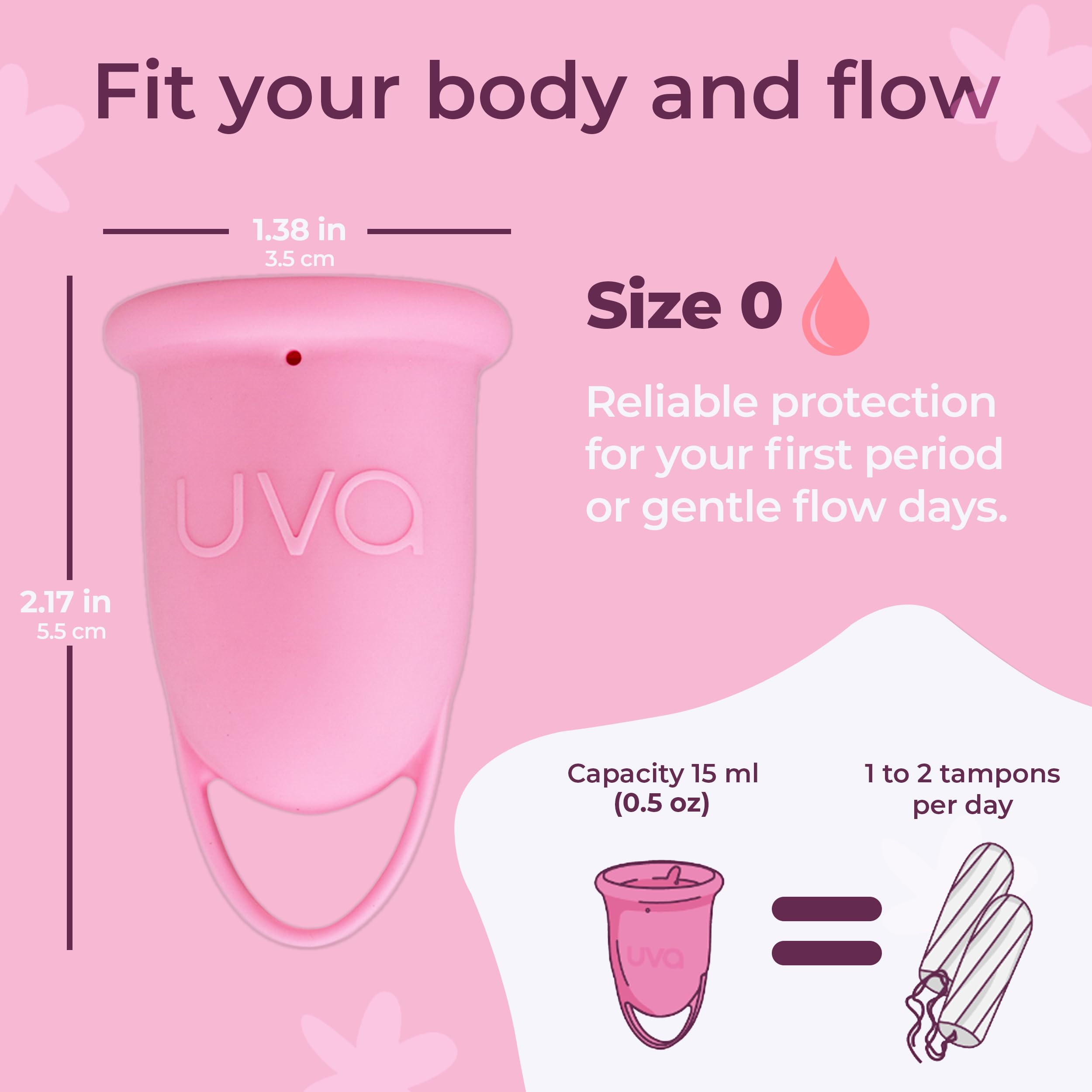 UVA 2 Reusable Menstrual Cup Kit - Size 0 for Light Flow - 10-Year Durable & Leak-Proof Medical Grade Silicone - Small Menstrual Cup with Sterilizer & Travel Pouch - Perfect for Active Lifestyles, Travel, and Eco-Friendly Period Care