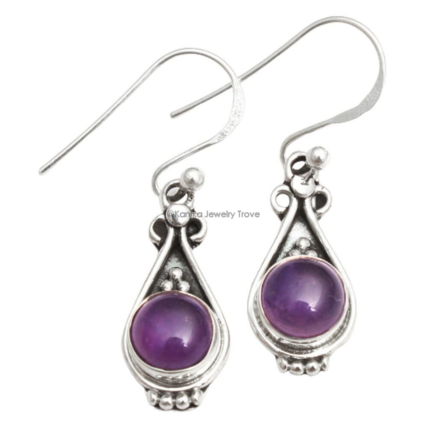Natural Amethyst Gemstone 925 Sterling Silver Drop Earrings for Women & Girls - Bezel Set Dangle Earrings, Purple Bridesmaid Jewelry, Christmas Gift for Her | Perfect for Weddings, Parties & Special Occasions
