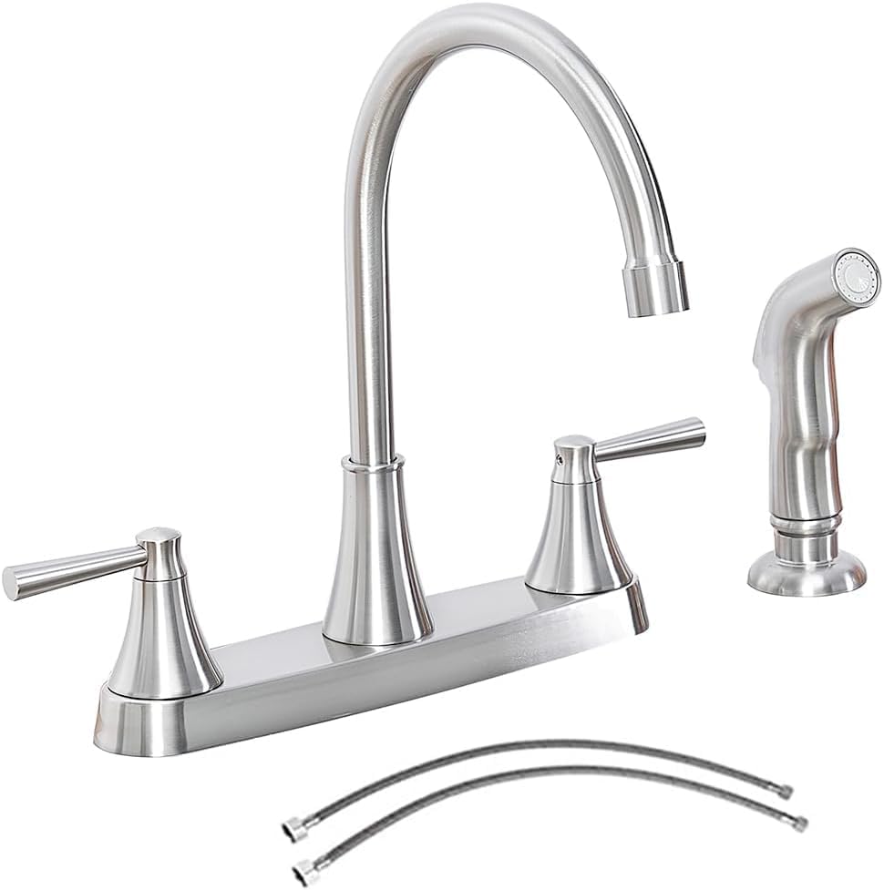 High-Quality Brushed Nickel Stainless Steel Kitchen Faucet with Pull-Out Sprayer - 3-Hole RV Utility Touch Design for Modern Kitchens (Model TDLKF29L) | Perfect for RV, Camper, and Home Kitchen Sink Upgrades