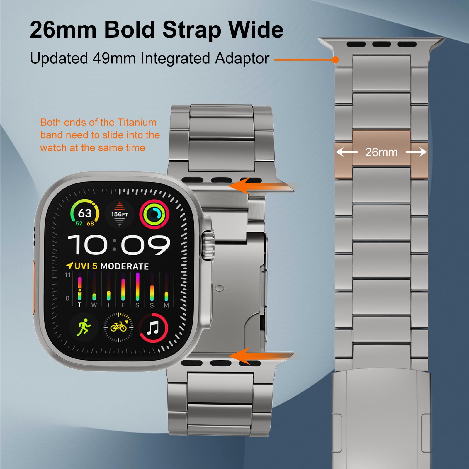 Premium Titanium Apple Watch Ultra 2 Band 49mm for Men - Durable 26mm Wide Metal Replacement Strap with Magnetic Buckle & Folding Clasp - Perfect for Outdoor Adventures, Workouts, and Everyday Wear