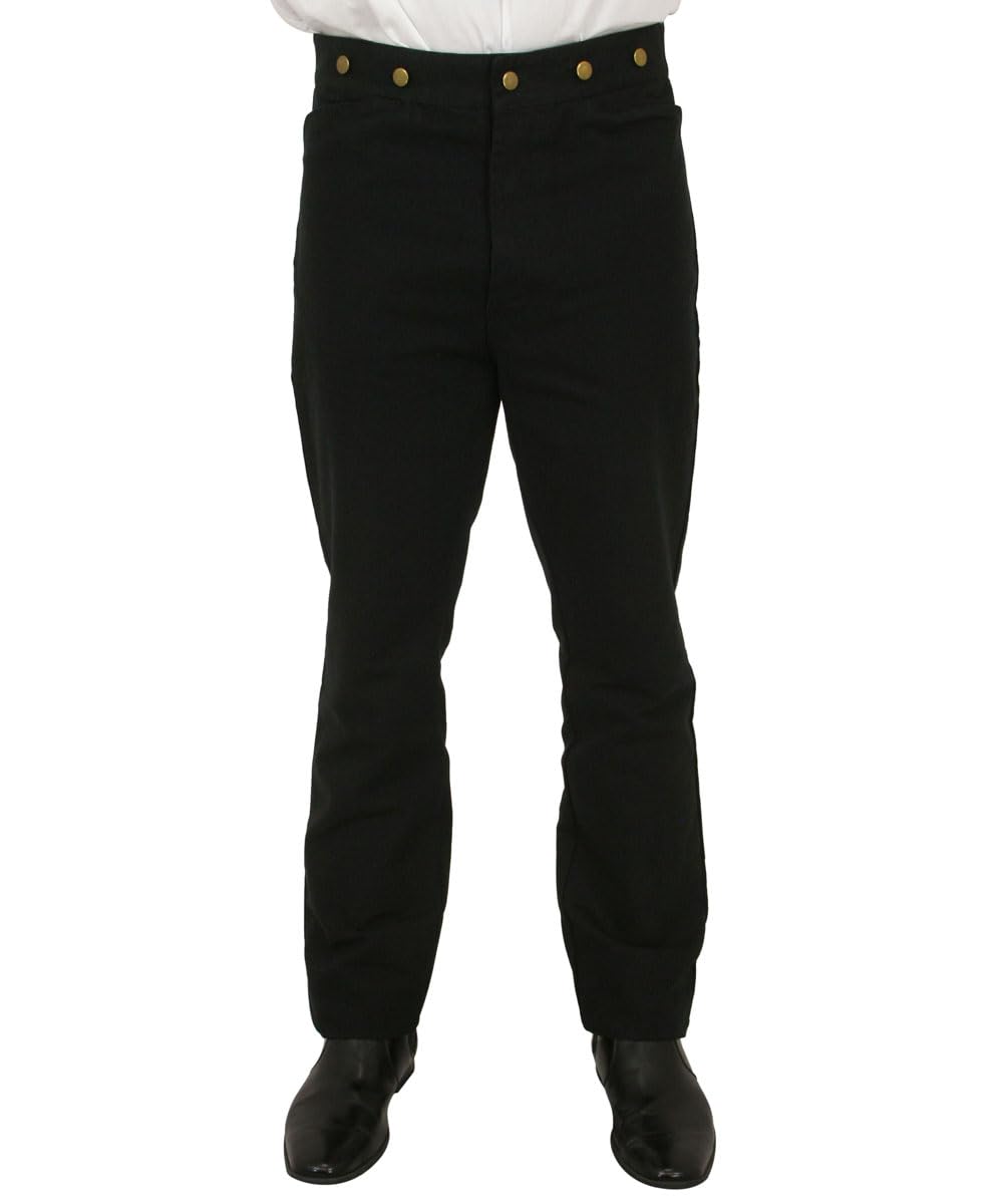 Historical Emporium Men's High Waist Classic Canvas Work Trousers - Victorian Western Pants with Suspender Buttons for Steampunk Cosplay & Vintage Style Outfits