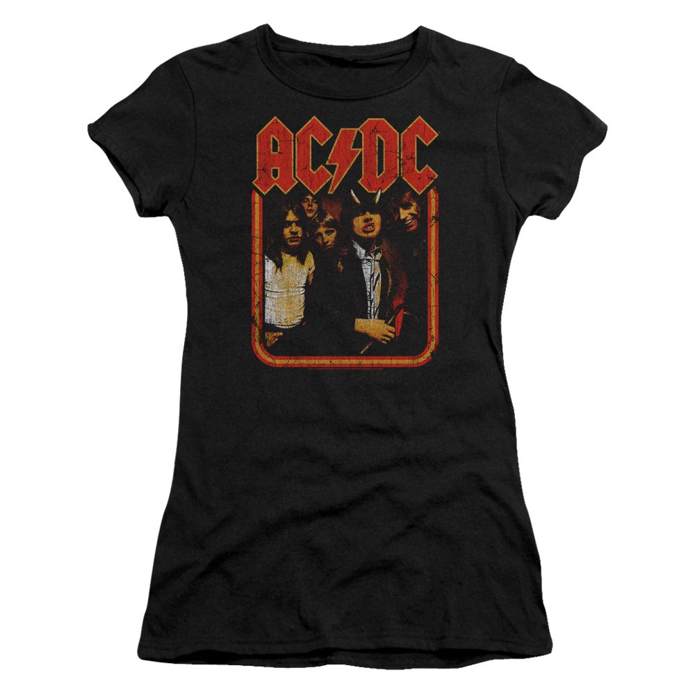 Vintage AC/DC Band Distressed Graphic Juniors T-Shirt - Rock Music Tee for Concerts & Casual Wear