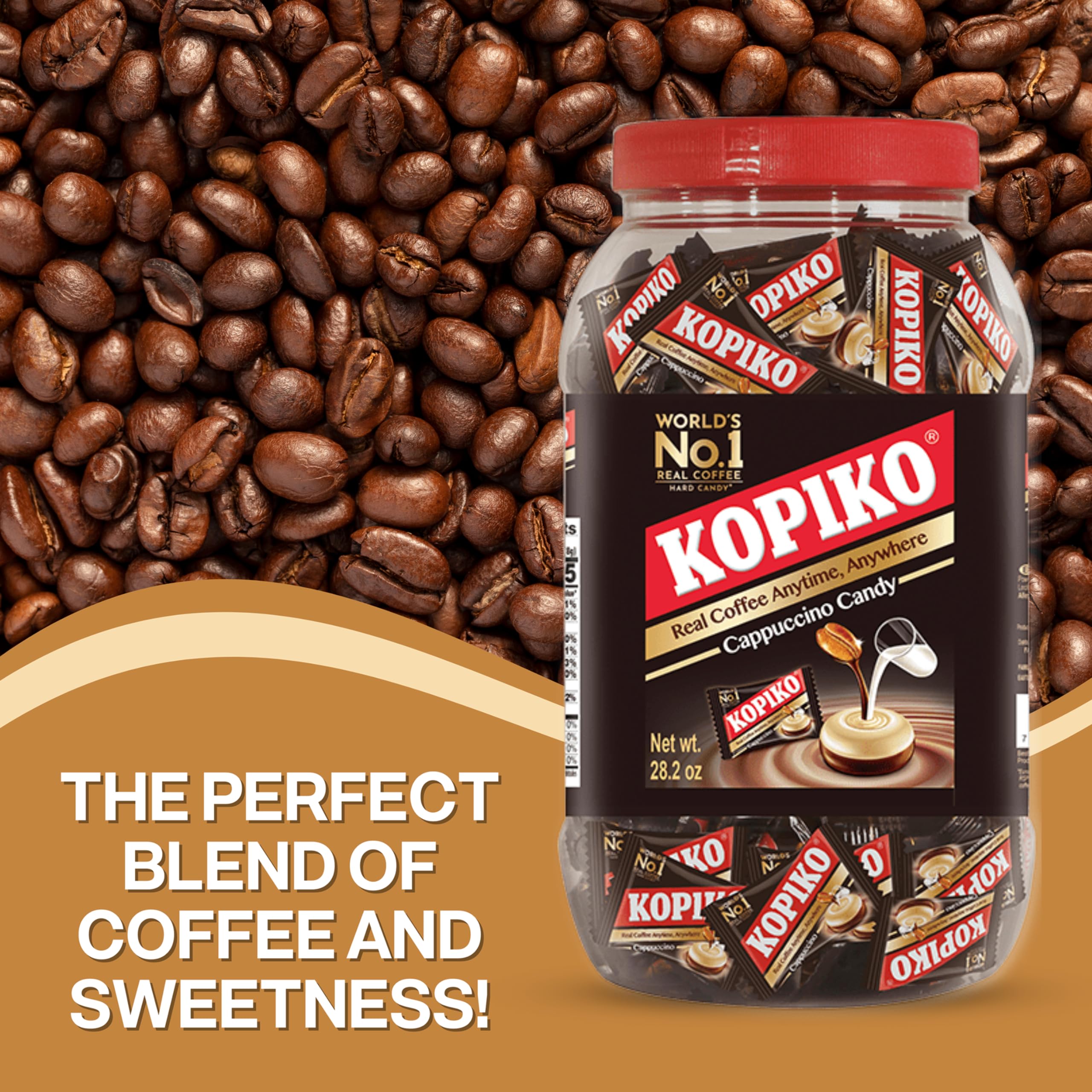 Kopiko Cappuccino Coffee Candy Bundle - 28.2 Oz Jar with Premium Resealable Rumadle Bag | Authentic Indonesian Coffee Flavor | Perfect for Office Snacks, Travel Treats & Coffee Lovers Gifts