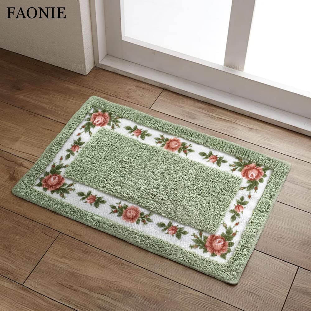 Floral Rose Shaggy Area Rug - Soft Non-Slip Bath Mat & Living Room Carpet, Light Green Large Size - Perfect for Bedroom Decor, Bathroom Shower & Cozy Home Flooring
