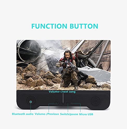 12 Inch Foldable Phone Screen Magnifier with Bluetooth Speaker - Universal Smartphone Stand for Hands-Free Viewing, Perfect for Movies, Gaming & Video Calls
