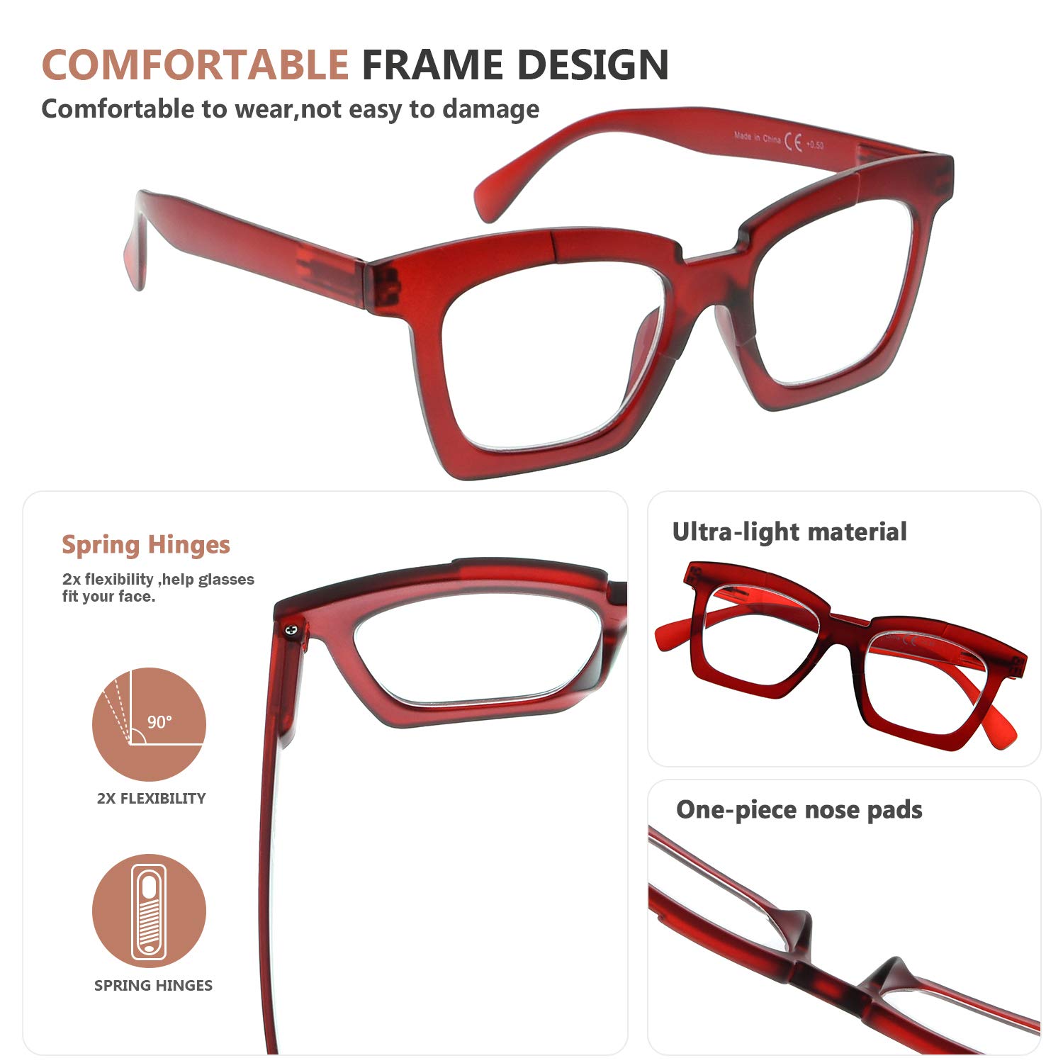 Eyekepper Stylish Women's Reading Glasses - Fashionable Red Readers for Women - Perfect for Reading, Working, and Computer Use
