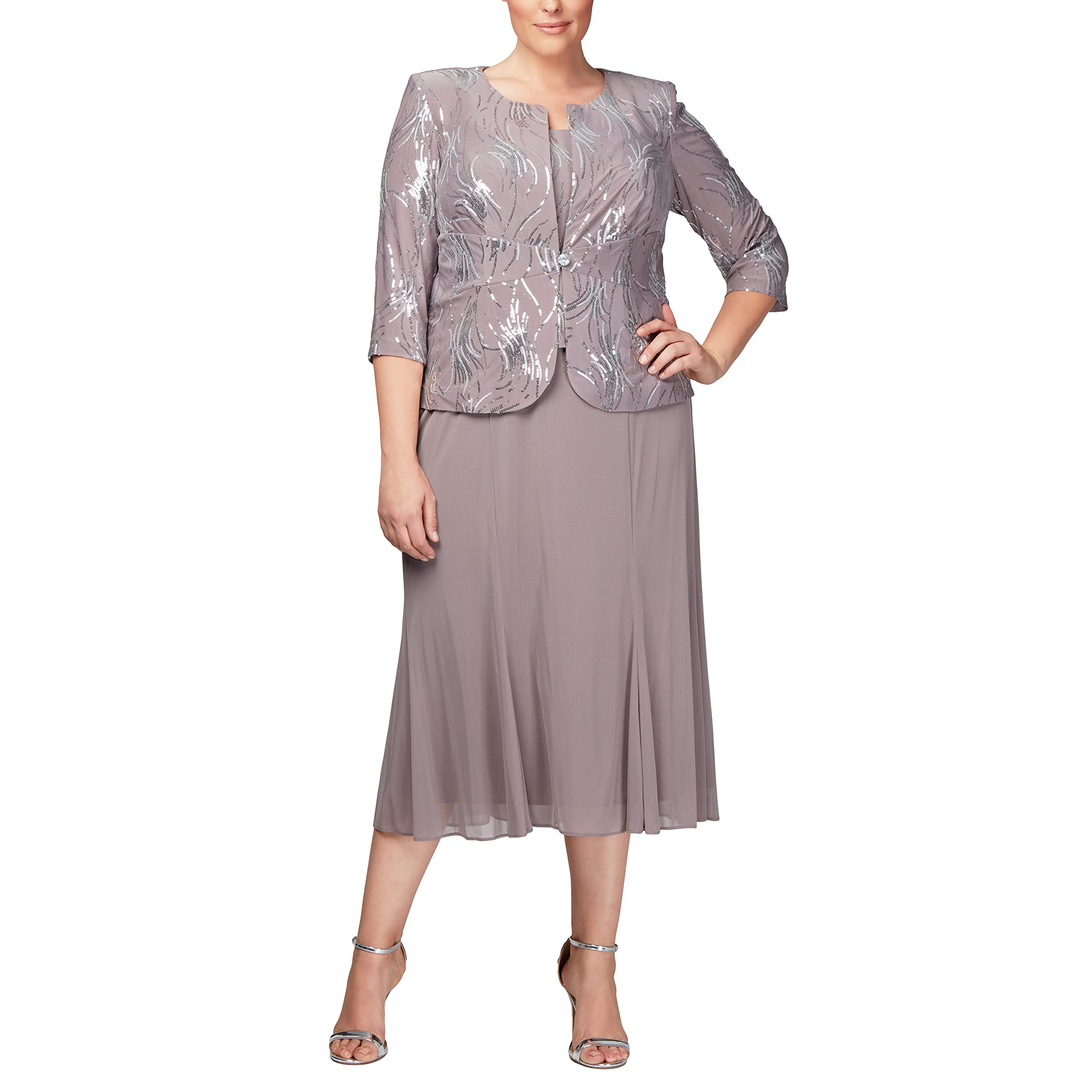 Alex Evenings Women's Plus Size Tea-Length Mother of The Bride Jacket Dress for Weddings, Formal Events & Special Occasions - Elegant Wedding Guest Outfit for Bridal Parties, Cocktail Receptions & Evening Galas