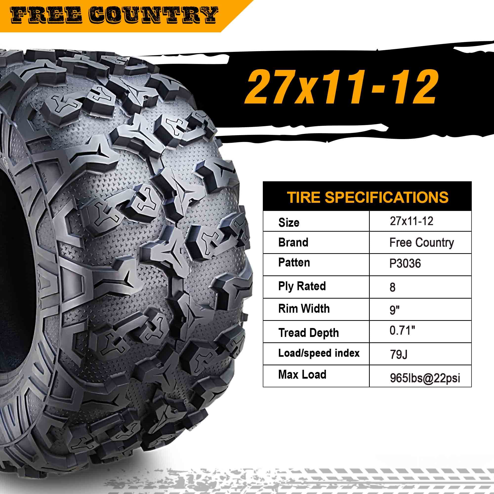 Premium ATV/UTV Tires Set of 2 - 27x11-12 8PR with Scuff Guard - All-Terrain Off-Road Tires for Dirt Bikes, ATVs, and Utility Vehicles - Ideal for Mud, Sand, and Rocky Trails