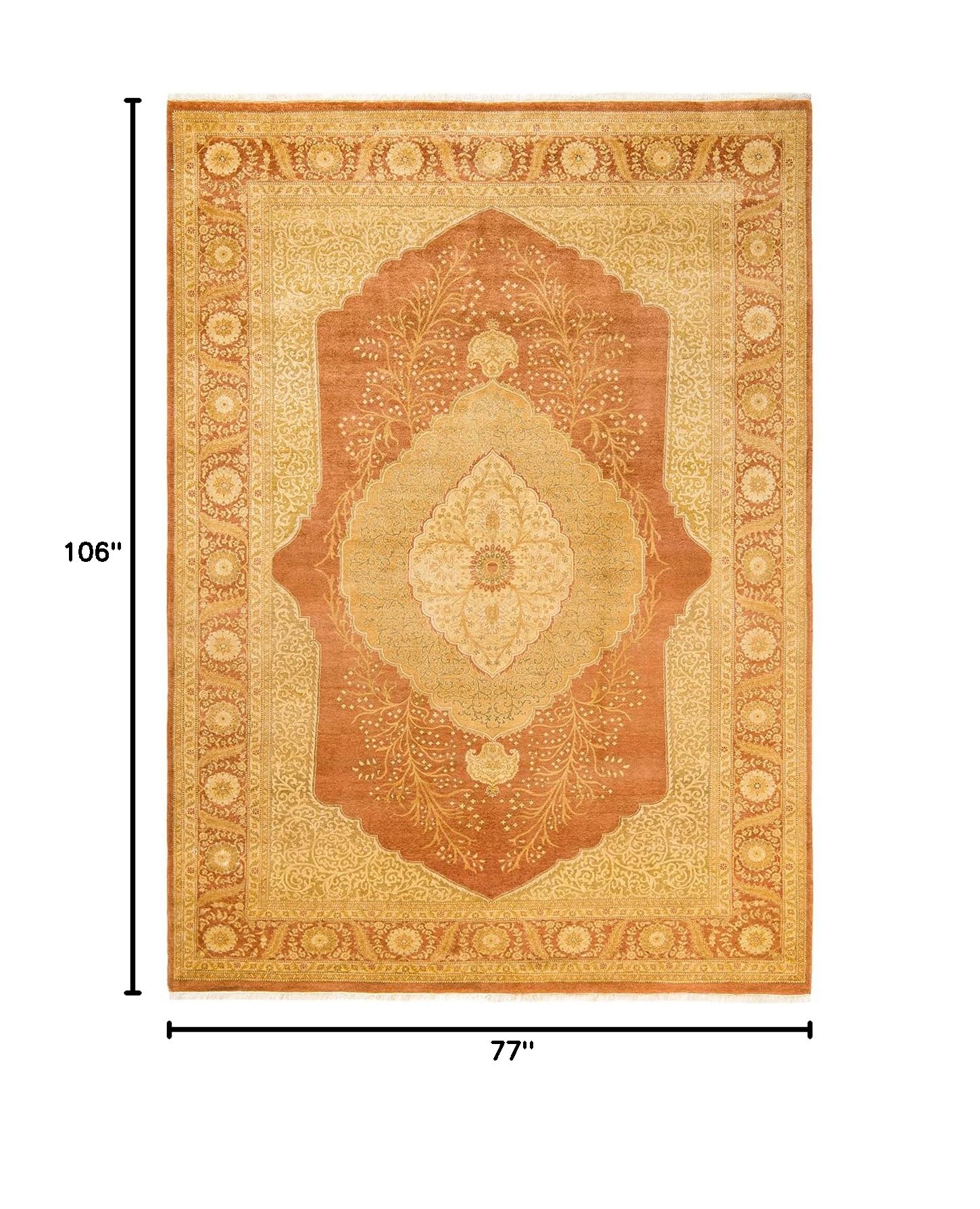 Handmade Wool Oriental Mogul Brown 6x9 Area Rug - Traditional Hand-Knotted One-of-a-Kind Solo Rugs for Living Room, Bedroom & Home Decor