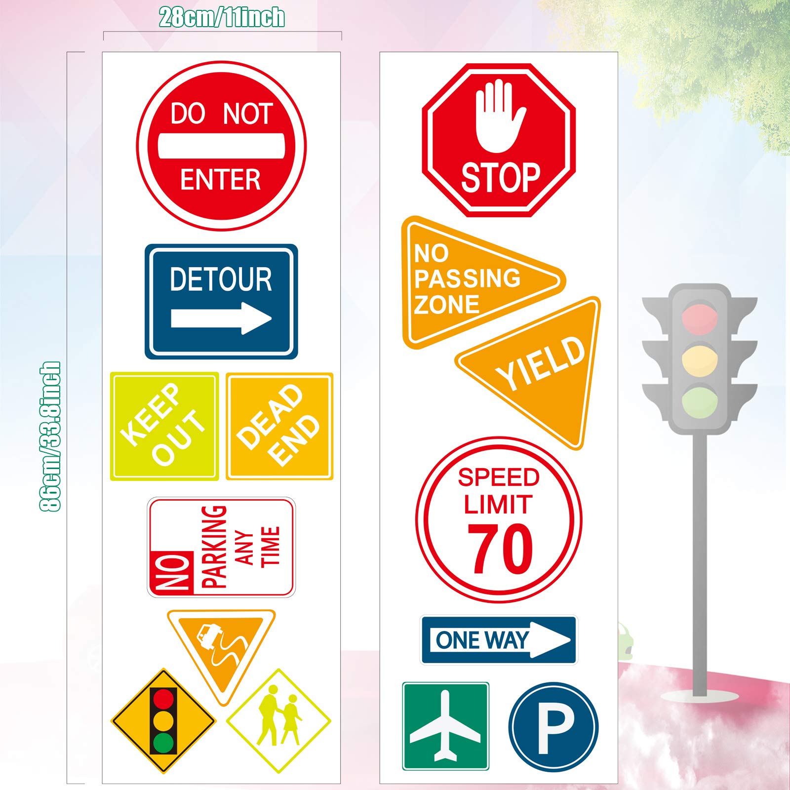 Zonon 15-Piece Road Signs Wall Decal Set - Traffic Street Sign Stickers, Stop & Transportation Vinyl Wall Decals for Kids Bedroom, Classroom & Playroom Decor - Perfect for Birthday Parties & Educational Play Spaces