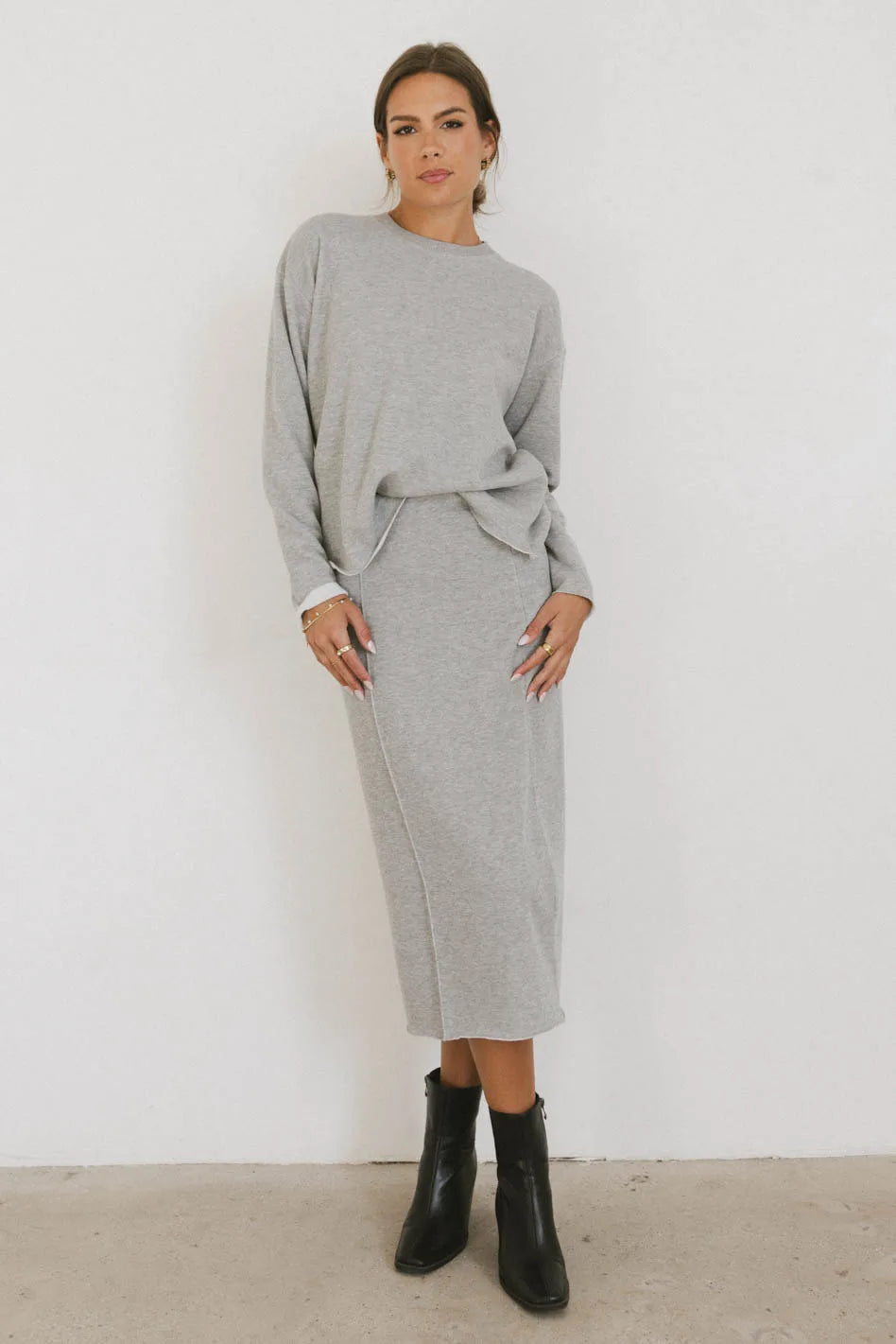 Harden Midi Skirt for Women - Grey A-Line Skirt with Pockets | Casual & Office Wear | Perfect for Work, Dates & Everyday Outfits