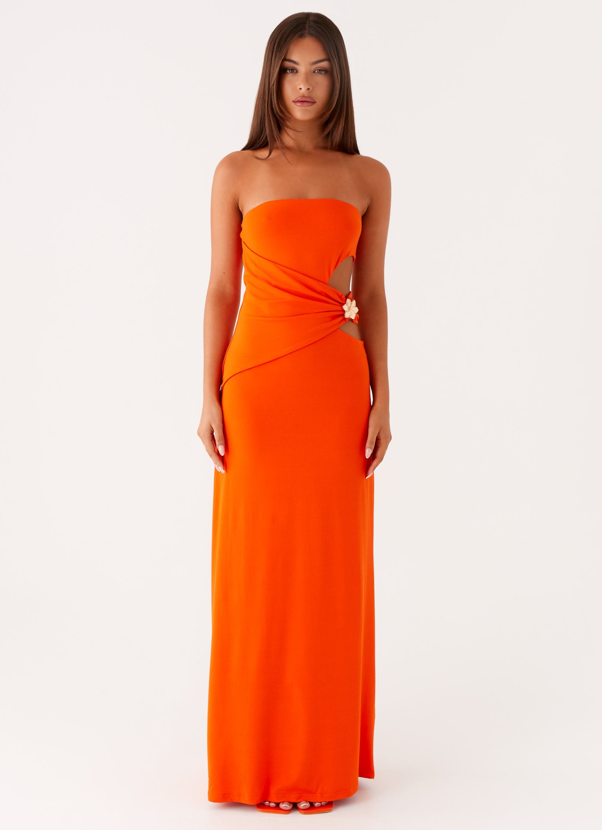 Anetta Maxi Dress for Women - Flowy Orange Summer Dress with Pockets | Perfect for Beach, Vacation & Casual Outings