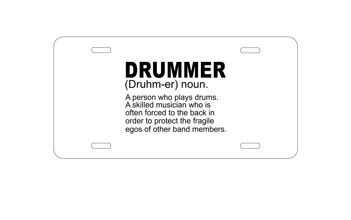 Custom Aluminum Vanity License Plate for Cars - Drummer Definition Personalized Front Plate - Perfect for Music Lovers & Car Enthusiasts