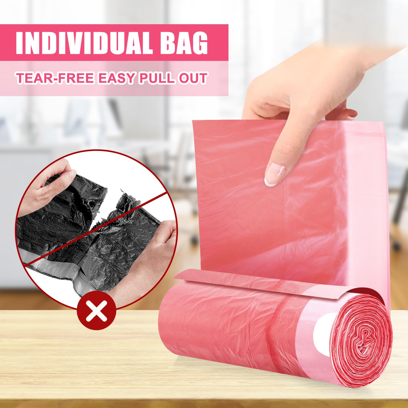 JUKFITA 4 Gallon Drawstring Trash Bags - 100 Count Extra Strong Small Garbage Bags | Unscented Trash Can Liners for Bathroom, Restroom, Office & Kitchen | Perfect for Small Bins, Wastebaskets & Mini Trash Cans (Red)