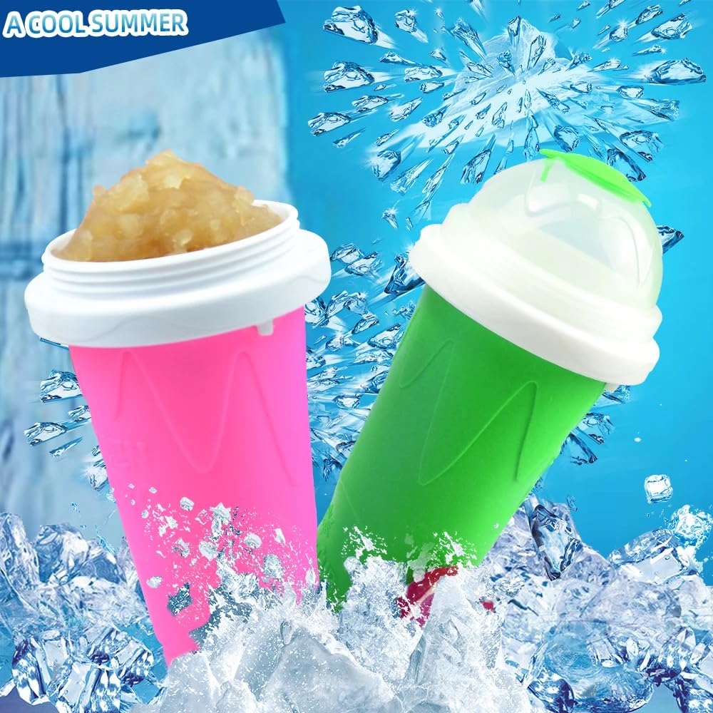 **Quick Frozen Magic Slushy Maker Cup - Portable Smoothie & Ice Cream Cup with Spoon & Straw (Green) - Perfect for Summer Drinks, Kids Snacks & Party Treats**