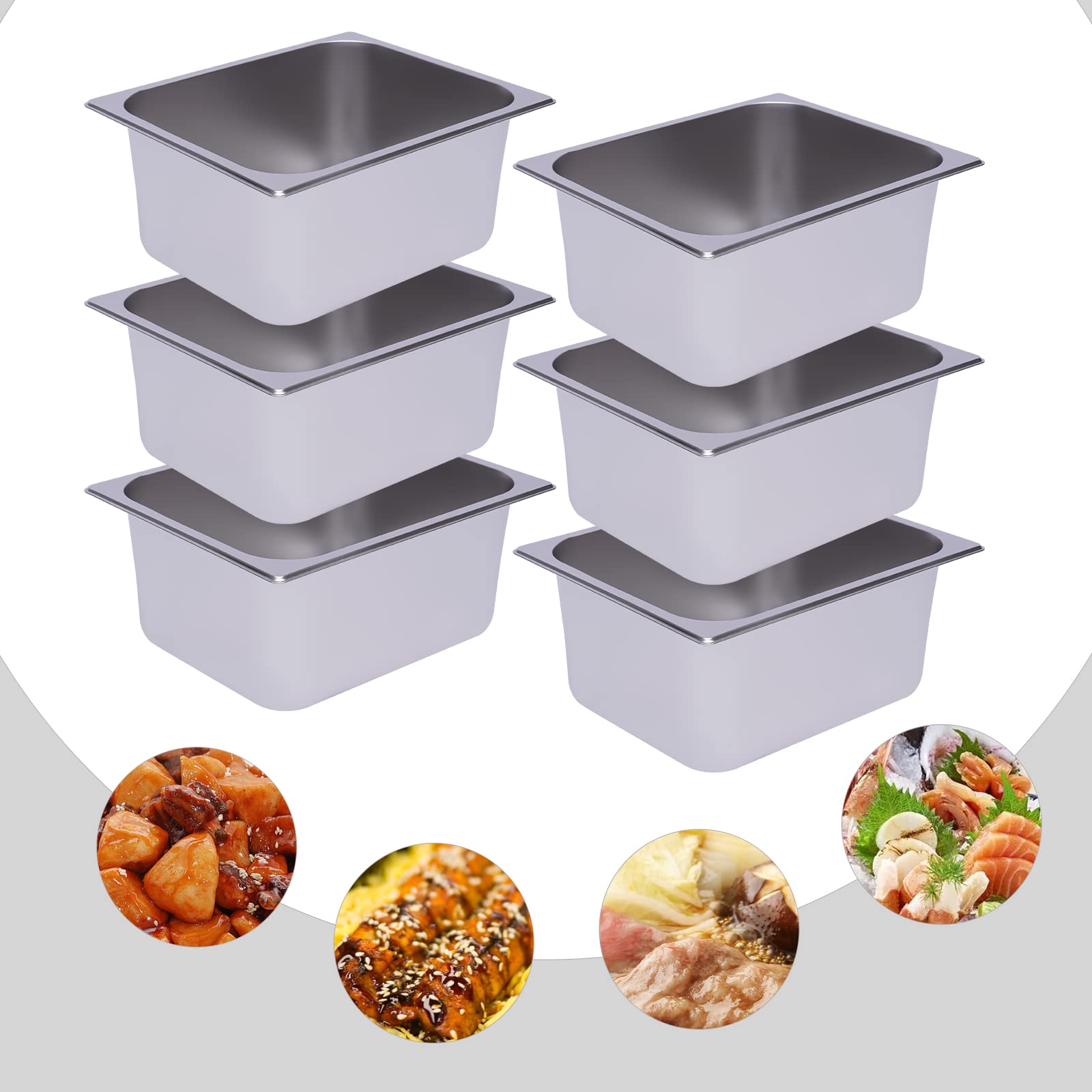6 Pack Stainless Steel Half Size Hotel Pans - 6