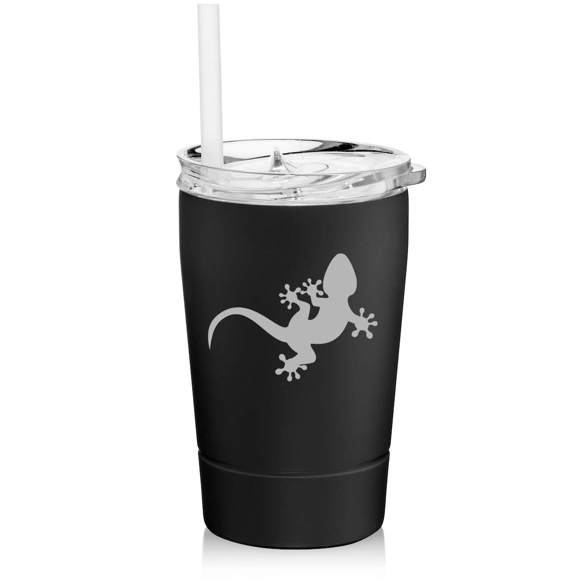 12 oz Stainless Steel Vacuum Insulated Tumbler with Straw - Double Wall Insulated Coffee Travel Mug - Leak Proof & Sweat Proof - Perfect for Hot/Cold Drinks at Home, Office or Outdoor Adventures (Gecko Lizard Design, Black)