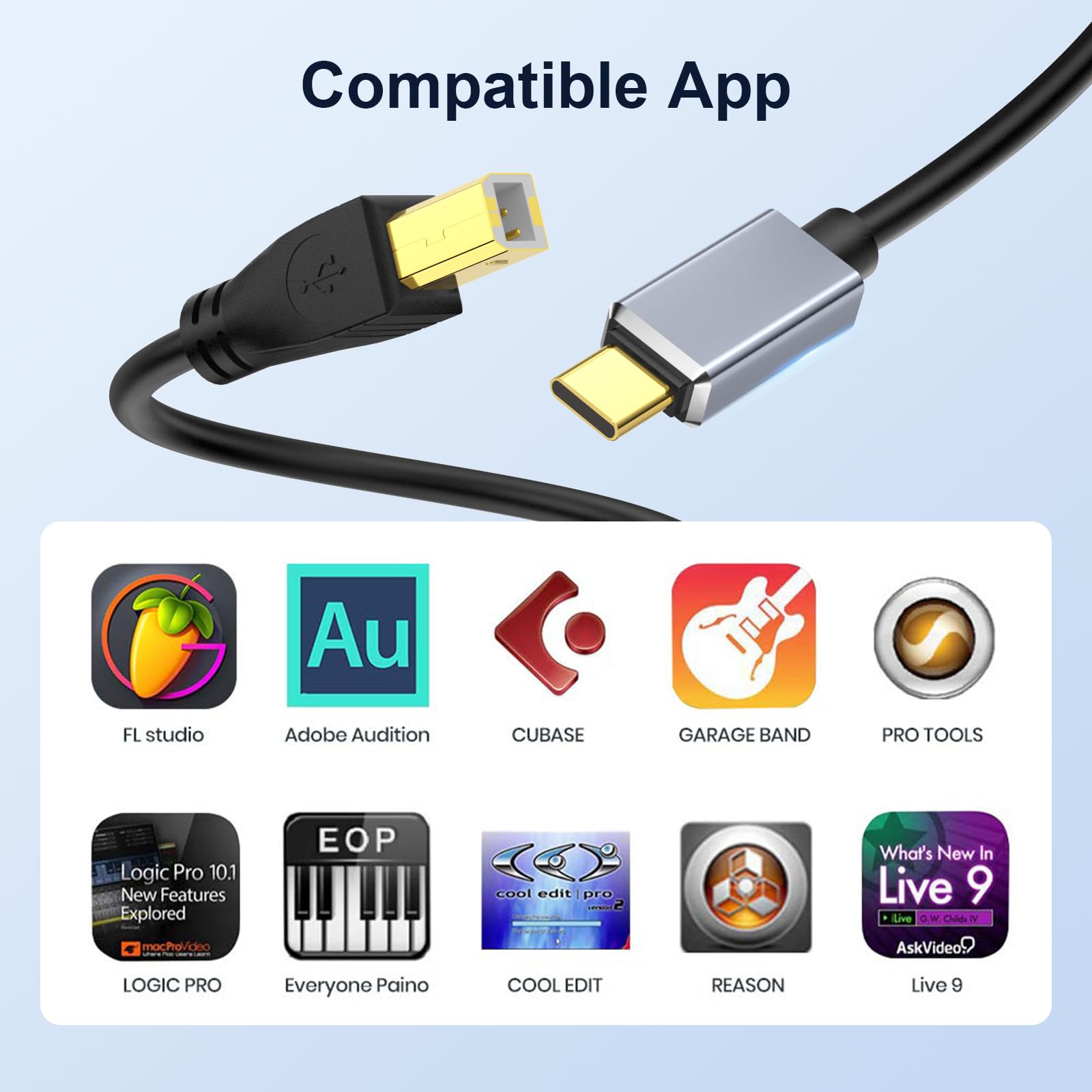 MeloAudio USB C MIDI Cable - Type C to USB 2.0 for Keyboard, iPad, MacBook - Studio & Live Performance