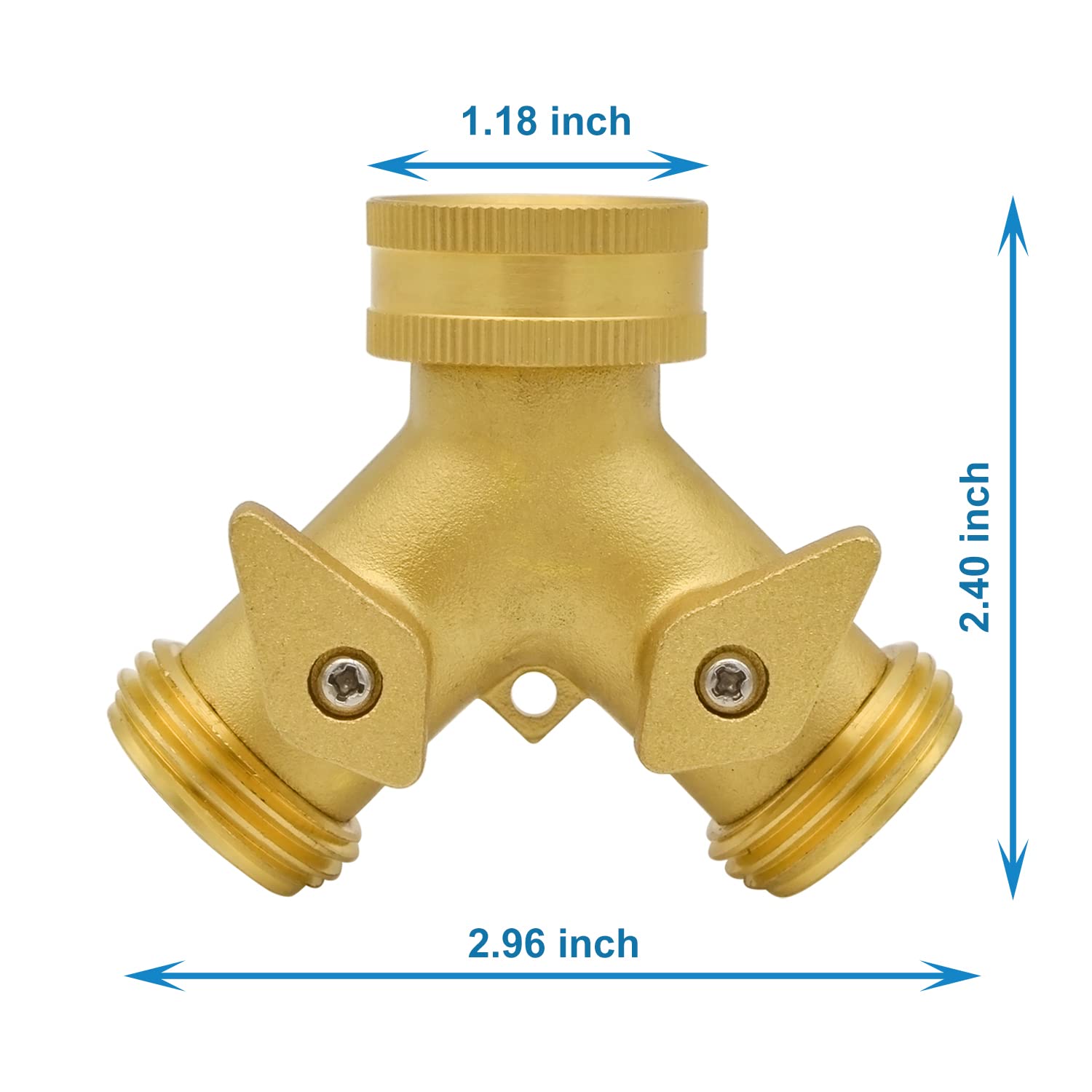 HYDRO MASTER Heavy Duty Brass 2-Way Y Splitter Garden Hose Connector with Comfortable Grip Shut Off Valves - Water Tap Adapter for Outdoor Faucet, Spigot & Outlet - Includes Extra Rubber Washers - Perfect for Lawn Irrigation, Car Washing & Garden Watering