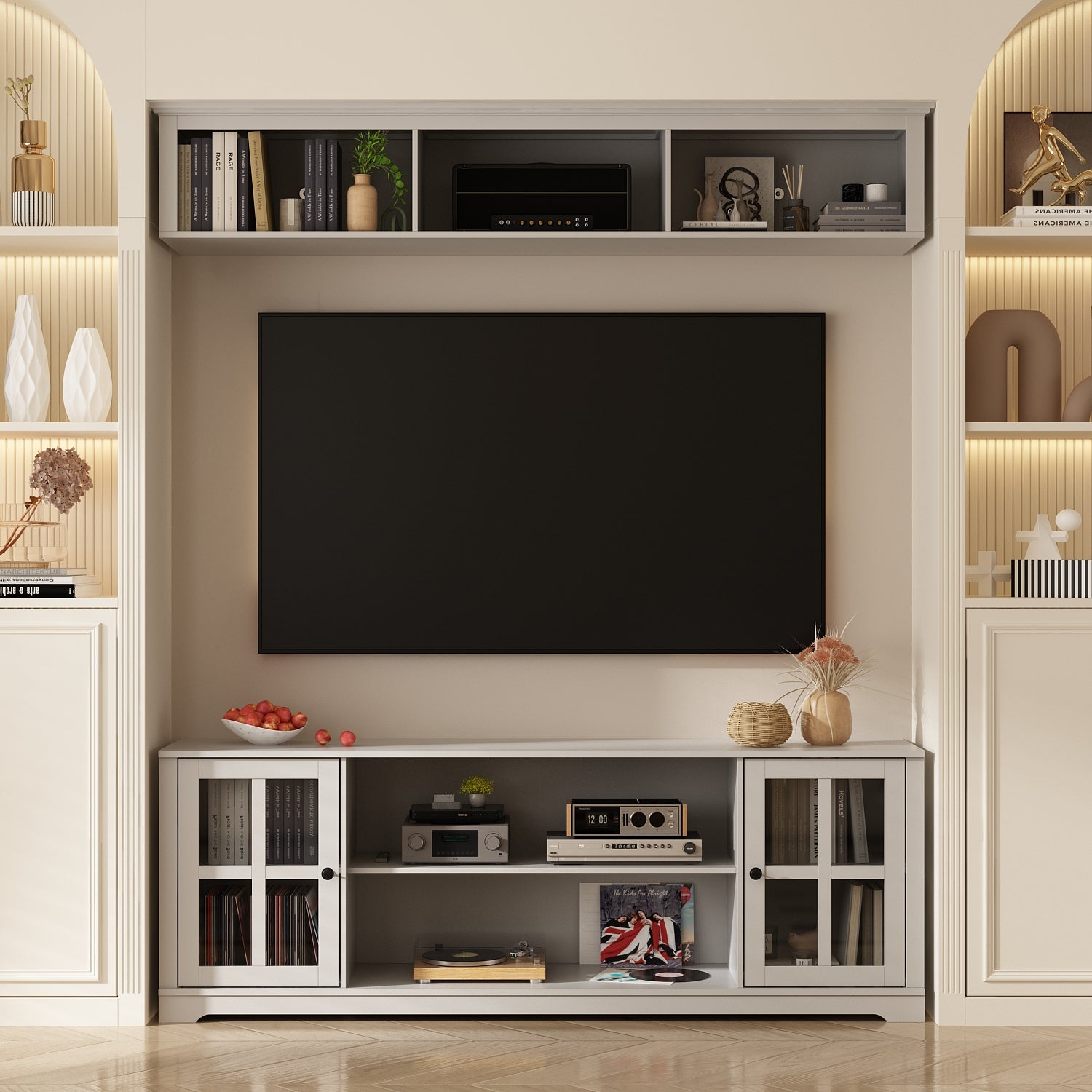 Large TV Stand Entertainment Center with Storage - Modern TV Bench for Living Room, Bedroom & Home Theater - Sturdy TV Media Console for Flat Screen TVs up to 65