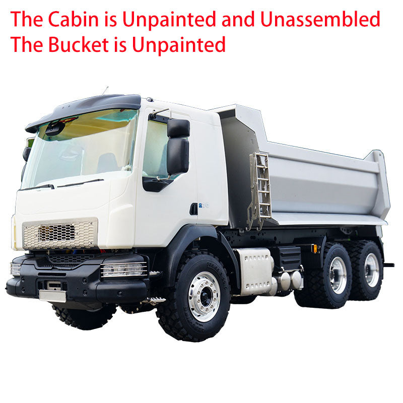 1/14 Scale LESU 6x6 3-Axle Hydraulic Metal RC Dumper Truck with Radio Control, Tipper Function, Sound & Light System - Unassembled Unpainted VM Cabin DIY Model Car for Off-Road Construction & Mining Simulation