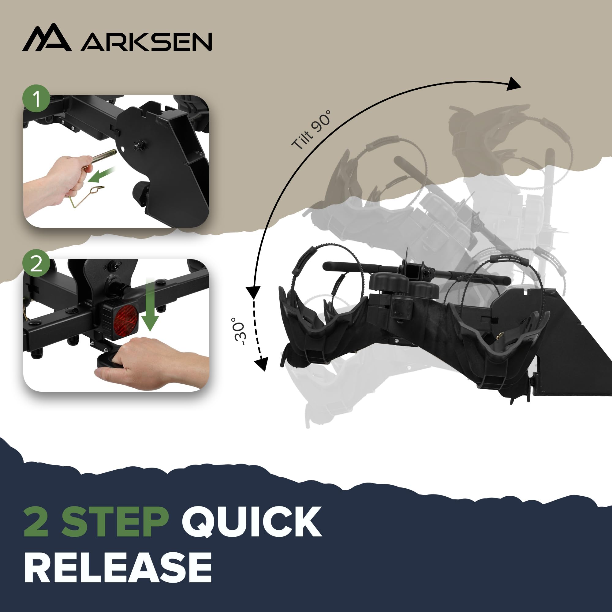 Arksen Electric Bike Rack Hitch - Foldable Quick Release Smart Tilting 2 Ebike Carrier Platform with Car Lock for 5.5