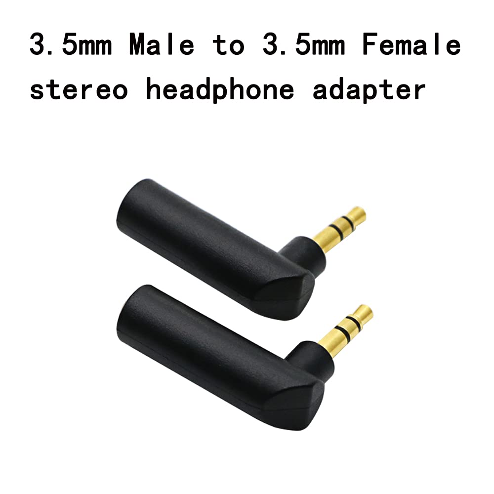 3.5mm Right Angle Male to Female Audio Adapter - Gold Plated TRS Stereo AUX Connector (2 Pack) - Compatible with Headphones, Tablets, MP3 Players & Speakers - Perfect for Tight Spaces & Cable Management