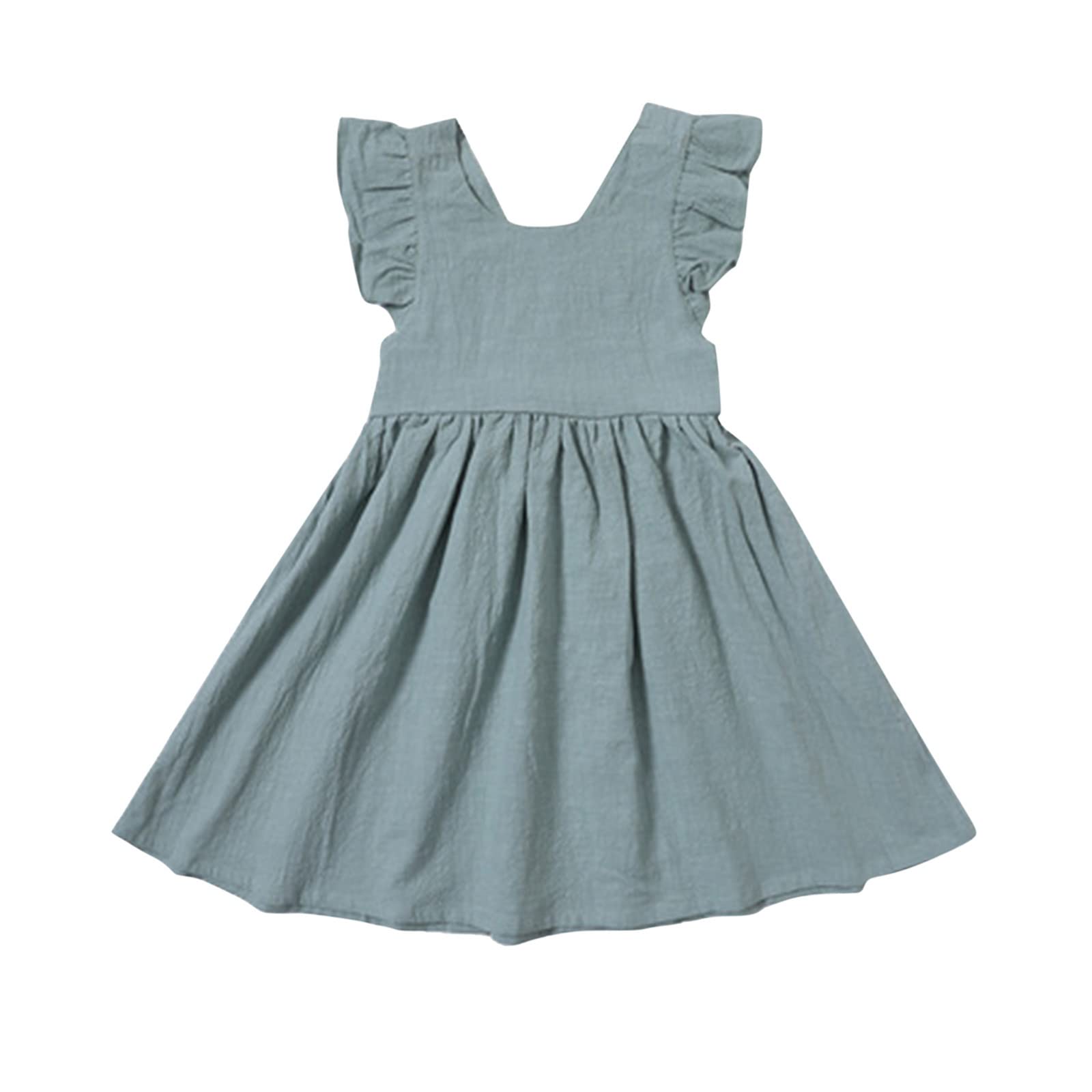 Plus Size Toddler Girls' Cotton Linen Ruffle Halter Princess Dress - Breathable Sleeveless Summer Outfit for Birthday Party & Family Photos