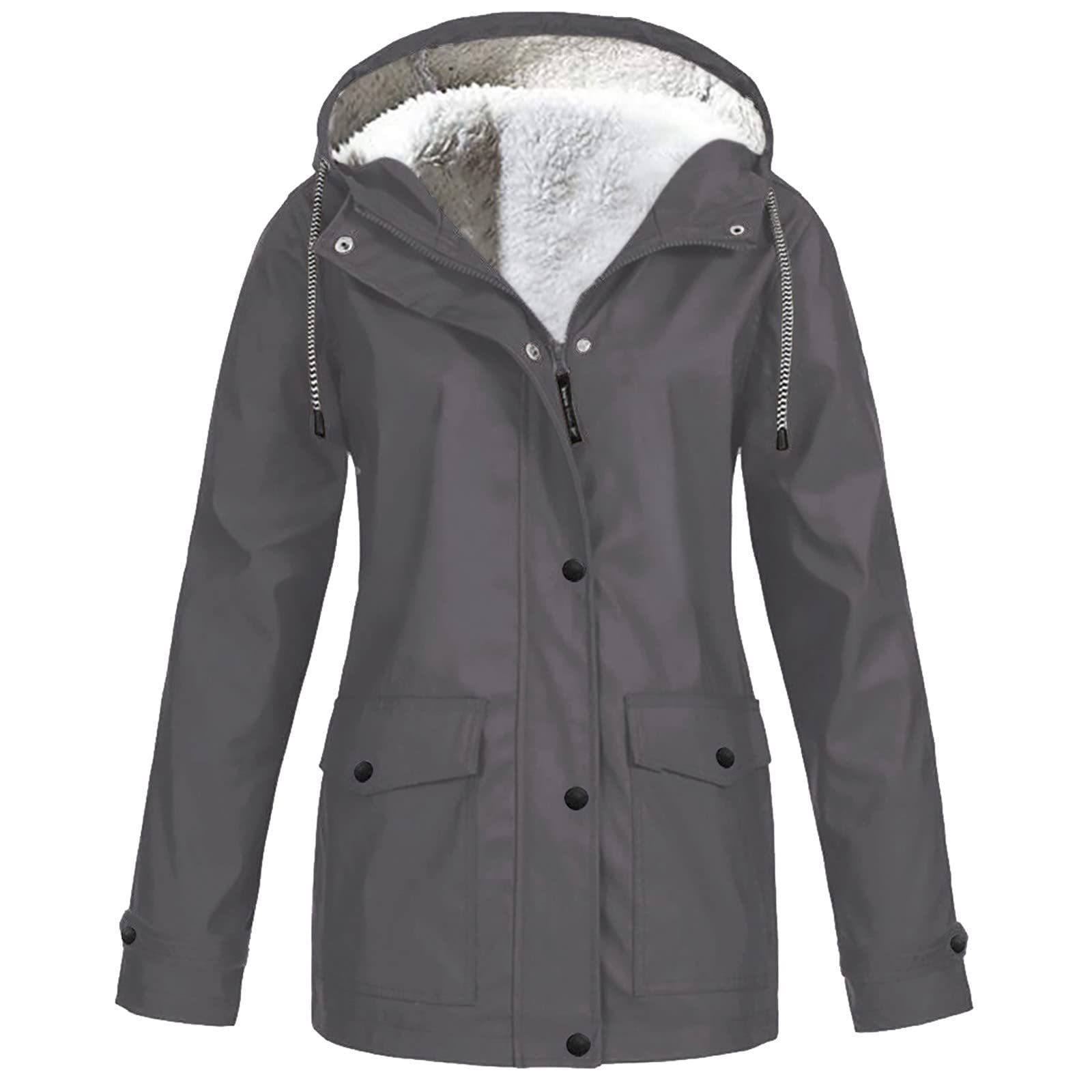 URBEST Women's Fleece Lined Windbreaker - Lightweight Waterproof Rain Jacket with Hood & Pockets for Hiking, Running & Outdoor Activities | Warm Windproof Raincoat for Fall & Winter