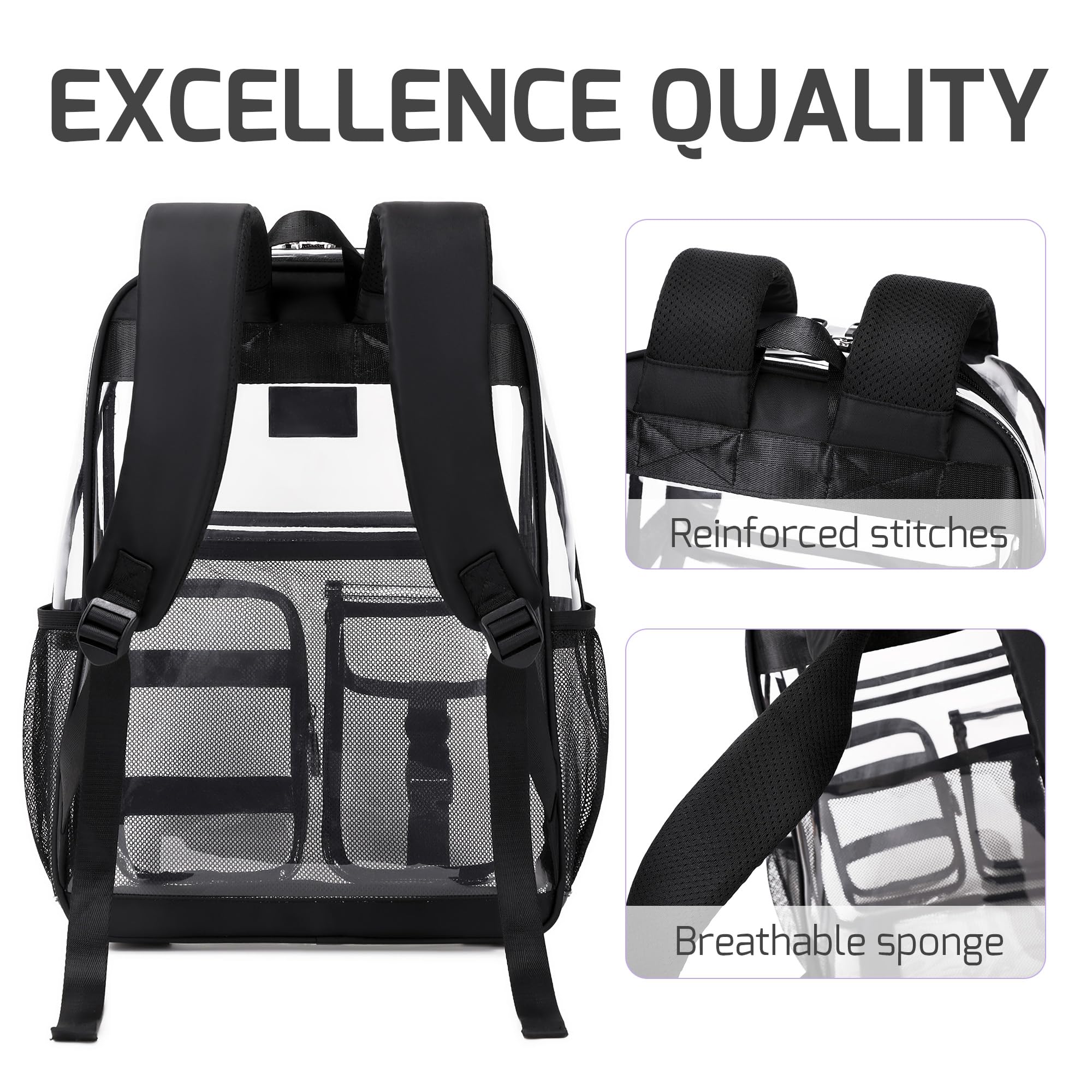 Clear Transparent Backpack for School & Travel - Heavy Duty Stadium Approved See-Through Bookbag for Women, Girls & College Students (Black) - Perfect for Security Checks, Work, Classes & Outdoor Activities