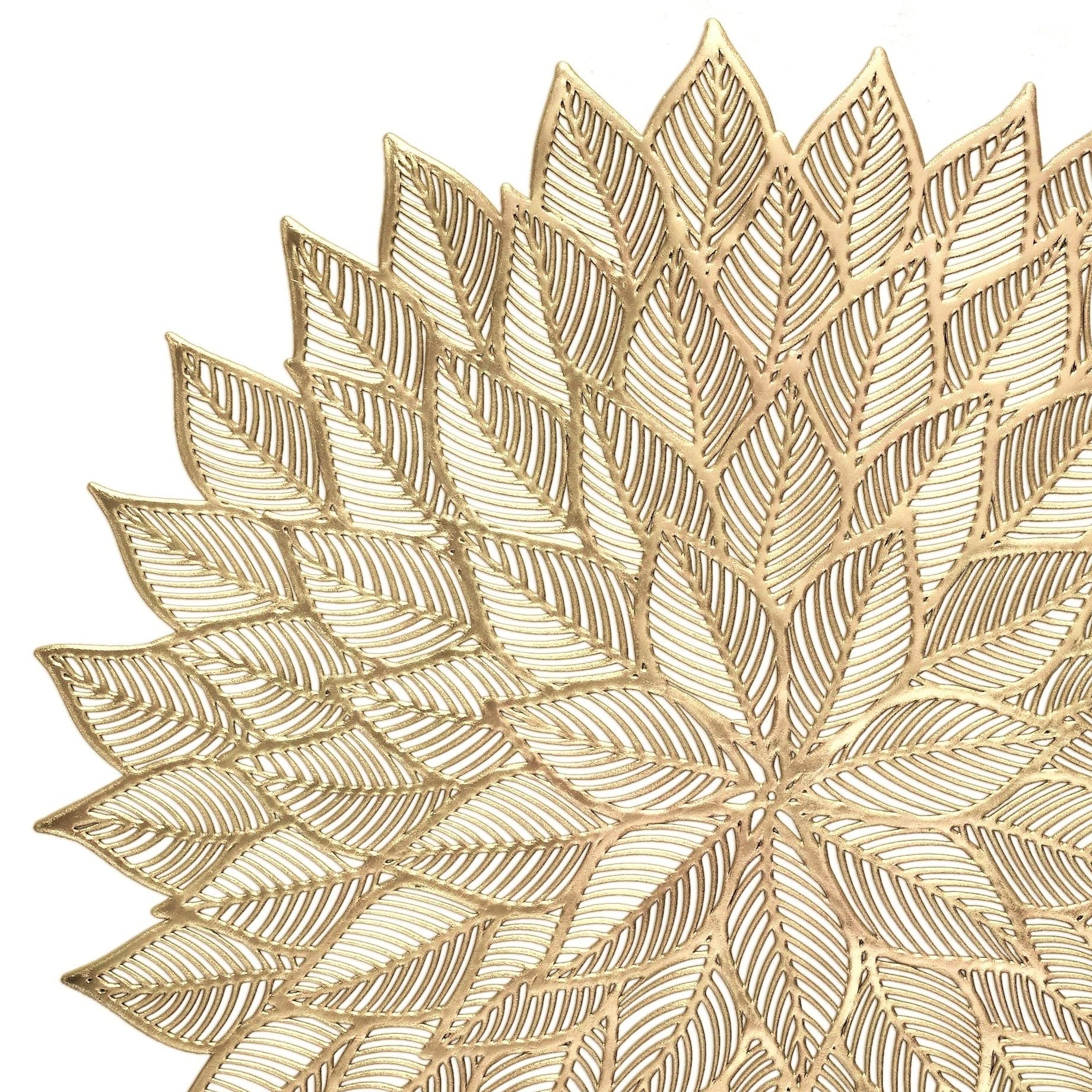 120-Piece Metallic Gold Vinyl Placemats Set - Elegant Pressed Table Mats for Weddings, Parties & Special Occasions - Dhalia Pattern Matt Gold Centerpiece Decor