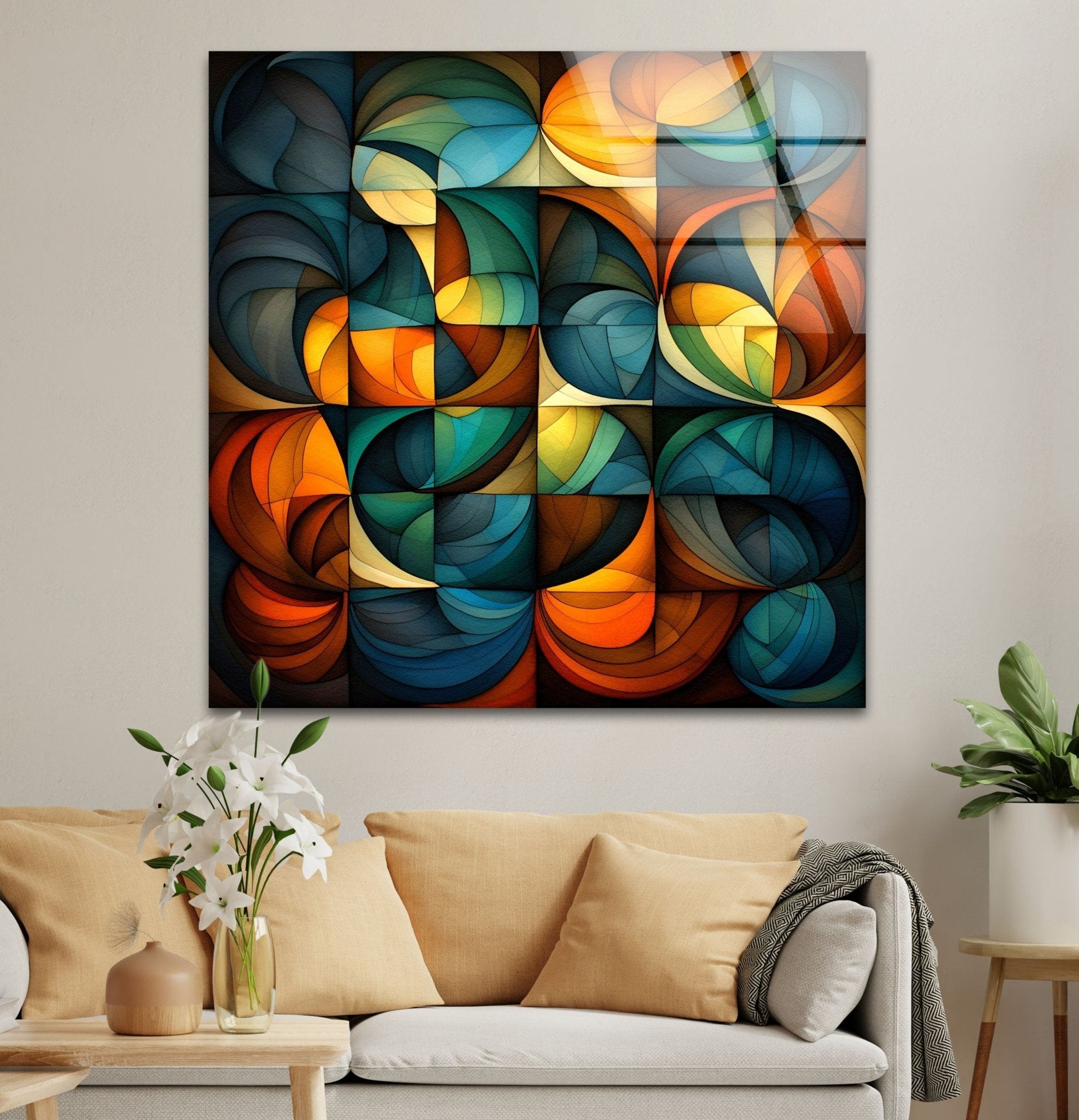 Modern Abstract Glass Wall Art - Handcrafted Contemporary Home Decor for Living Room, Bedroom & Office - Unique 3D Glass Panel Artwork