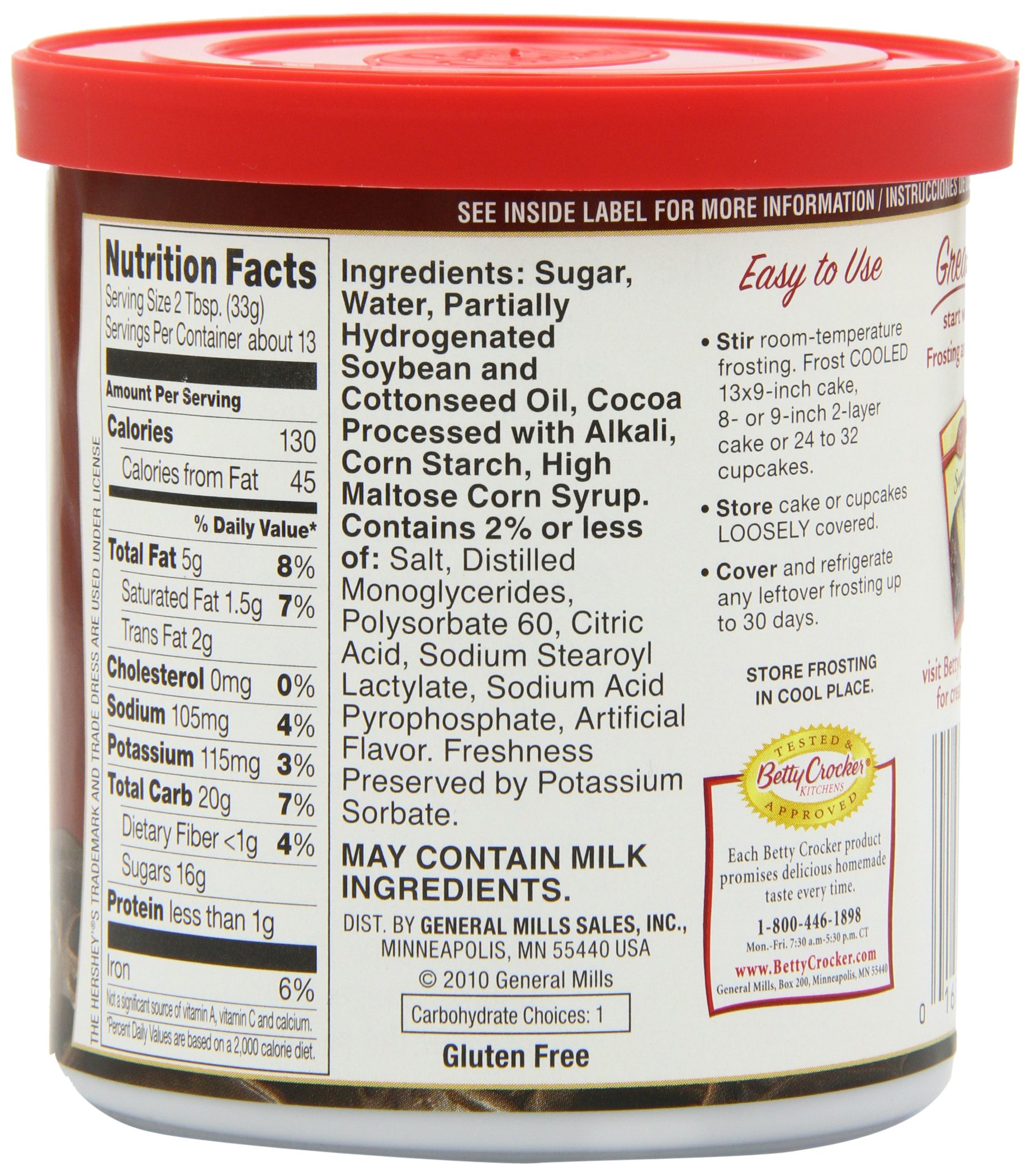 Betty Crocker Gluten Free Dark Chocolate Frosting - Rich & Creamy Icing for Cakes, Cupcakes & Desserts - 16 oz (Pack of 8) - Perfect for Birthday Parties, Baking & Holiday Treats