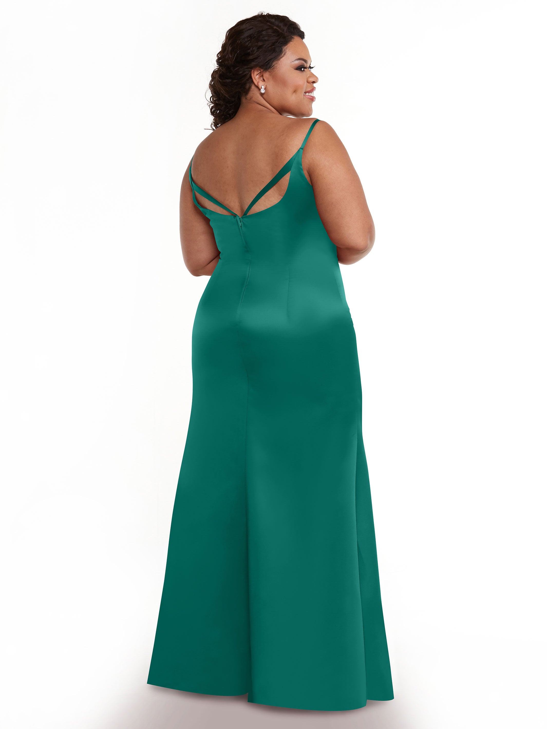 Elegant 80132 Fit and Flare Satin Bridesmaid Dress with High Slit - Perfect for Weddings, Prom, and Formal Events