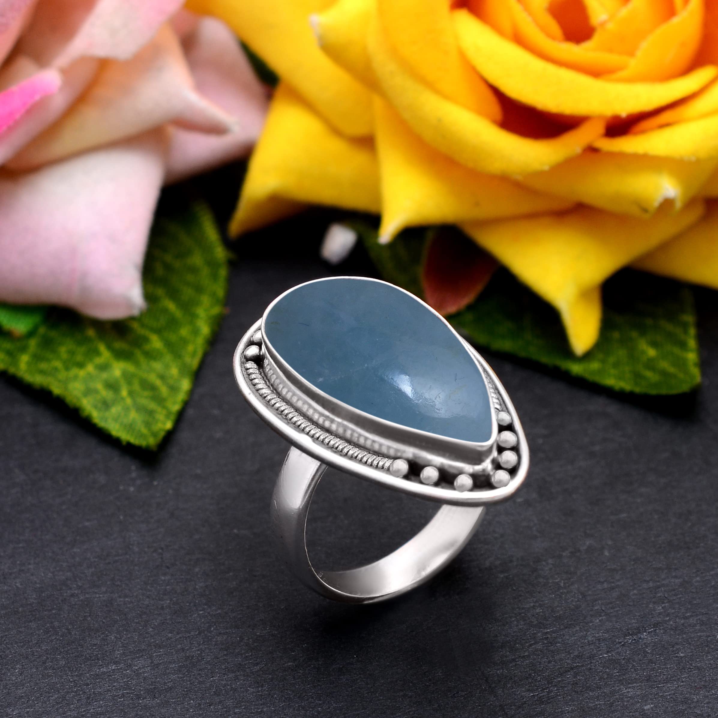925 Sterling Silver Aquamarine Rings for Women - Handmade Gemstone Jewelry with Blue Aquamarine - Elegant Designer Ring for Everyday Wear & Special Occasions - VSR-209