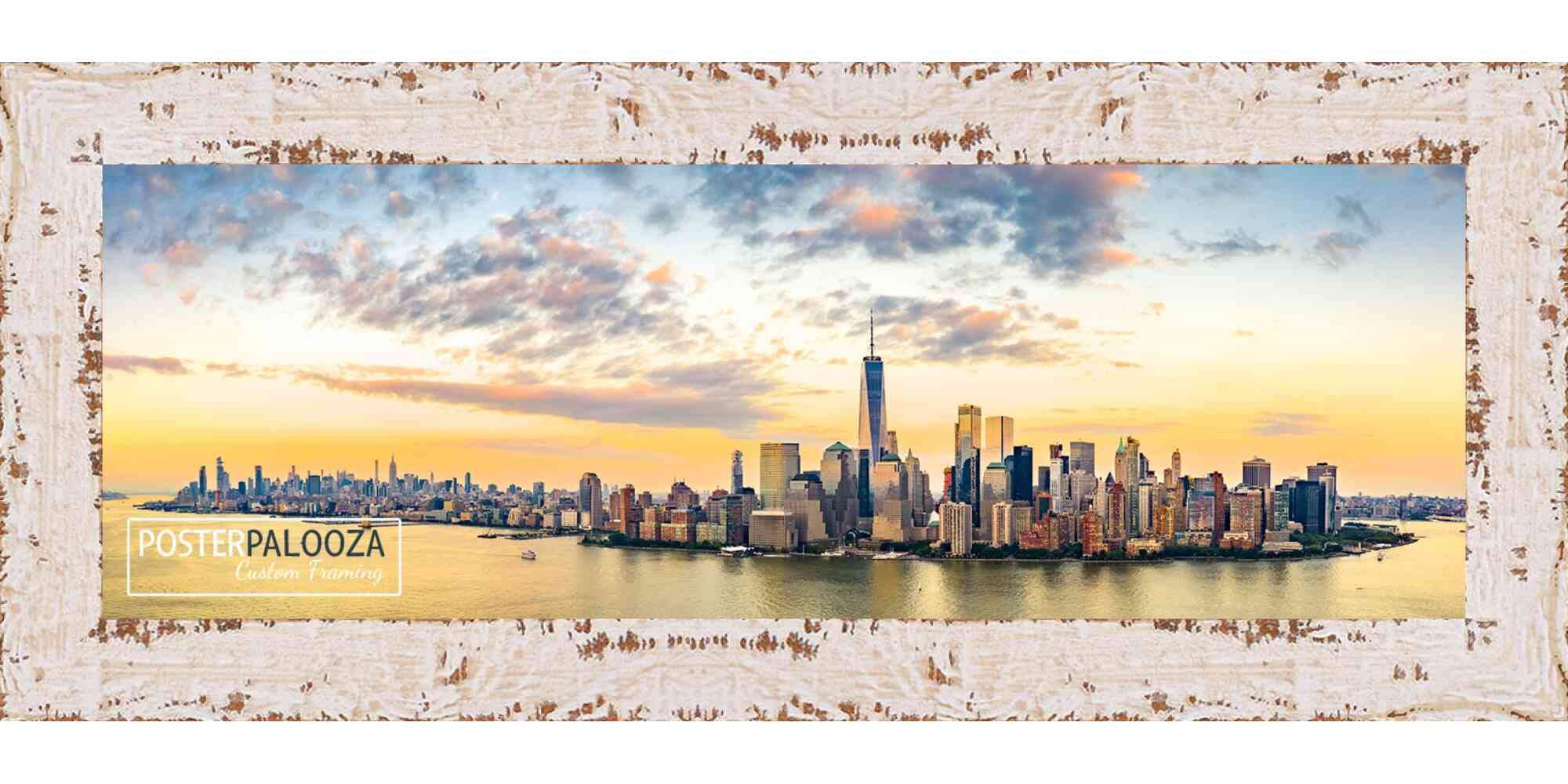 Shabby Chic White Wood Panoramic Picture Frame 13x39 Inches - Farmhouse Wall Decor with UV Acrylic Glass & Foam Board Backing - Includes Hanging Hardware for Living Room, Bedroom or Office Display