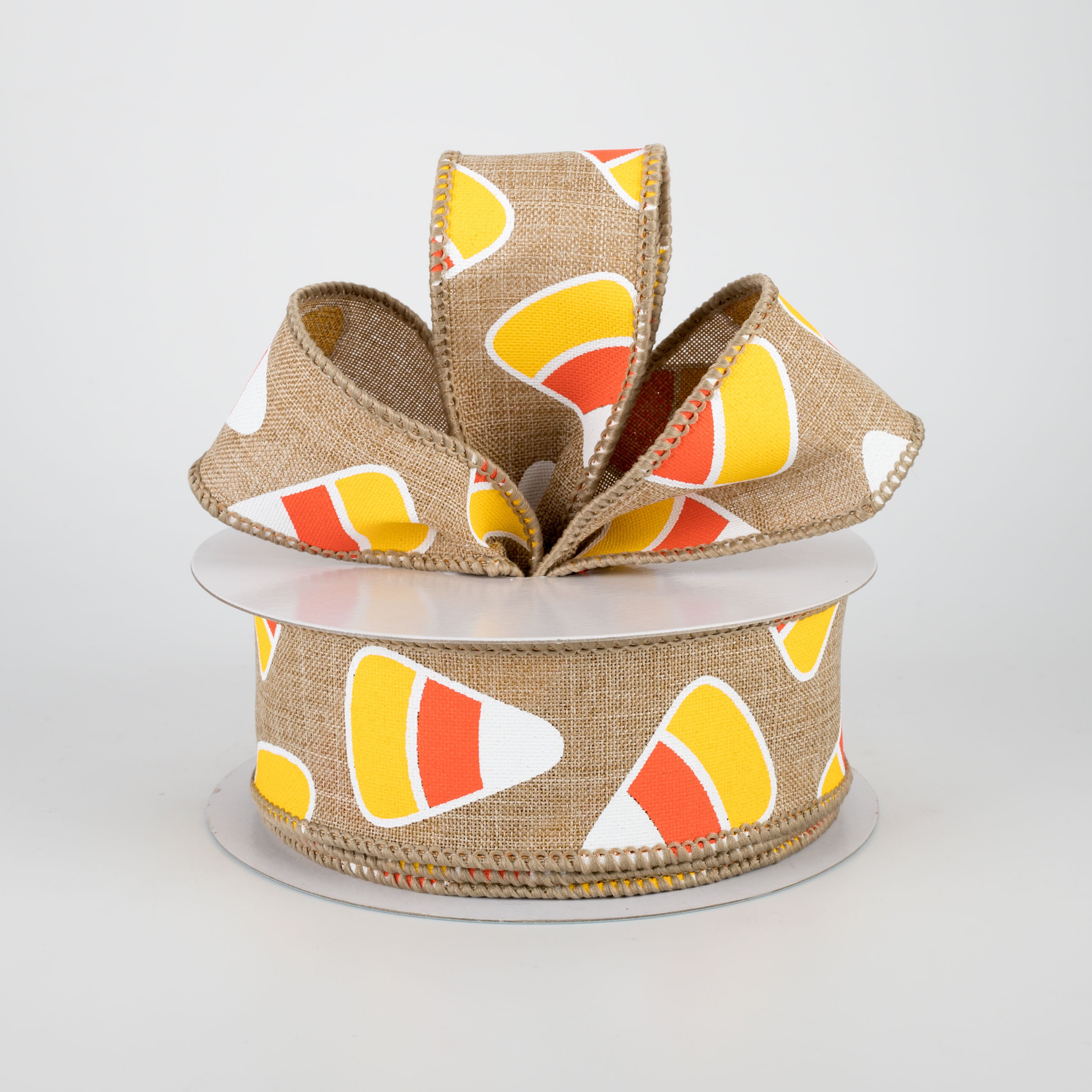 1.5 Inch Beige Candy Corn Ribbon - 10 Yards Bulk Roll for Halloween Decorations, Gift Wrapping, and DIY Crafts