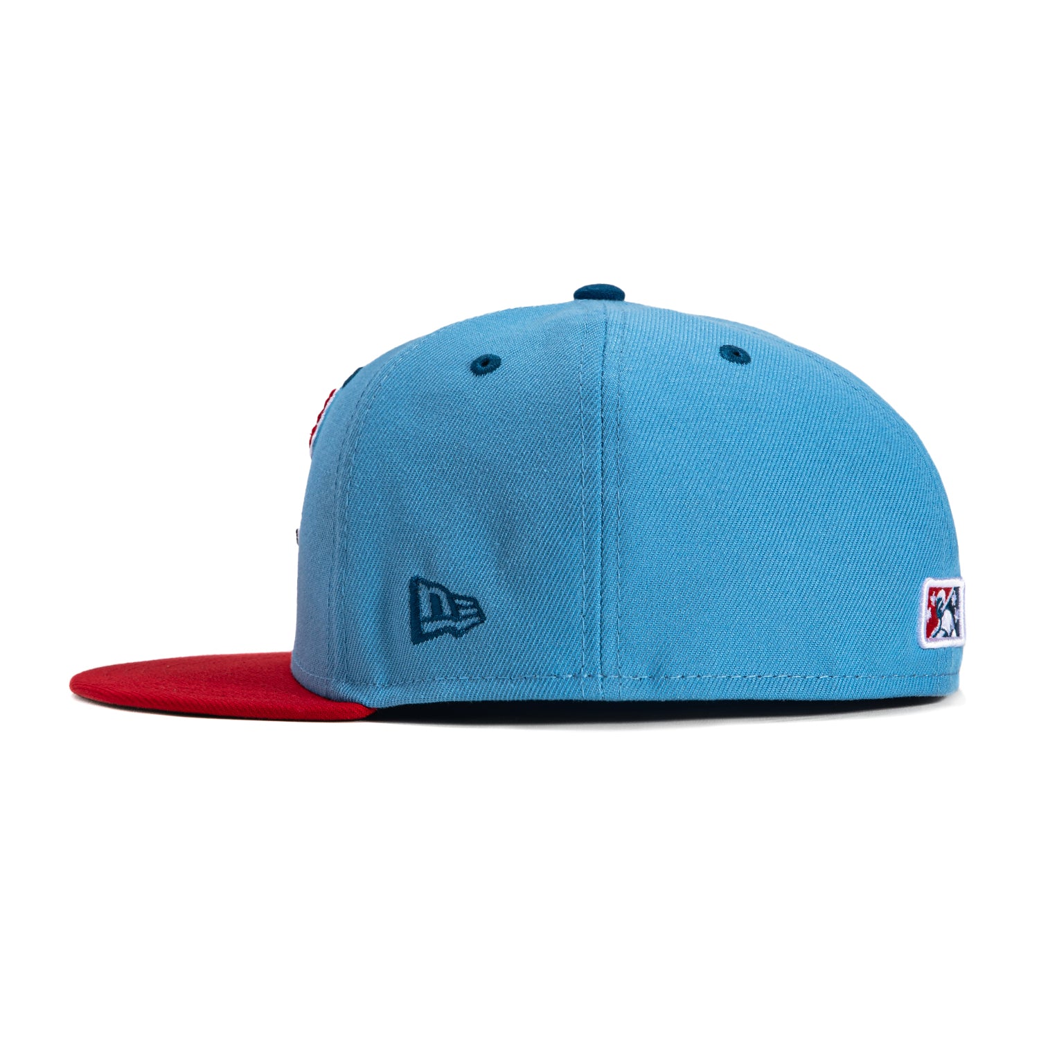 New Era 59Fifty Eugene Emeralds Exploding Whales Baseball Cap - Light Blue & Red Adjustable Snapback Hat for Men & Women - Perfect for Baseball Games, Streetwear Fashion & Collectors