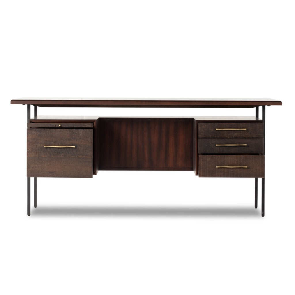 Lauren Solid Acacia Wood Desk in Warm Brown - Perfect for Home Office, Study Room & Workspace