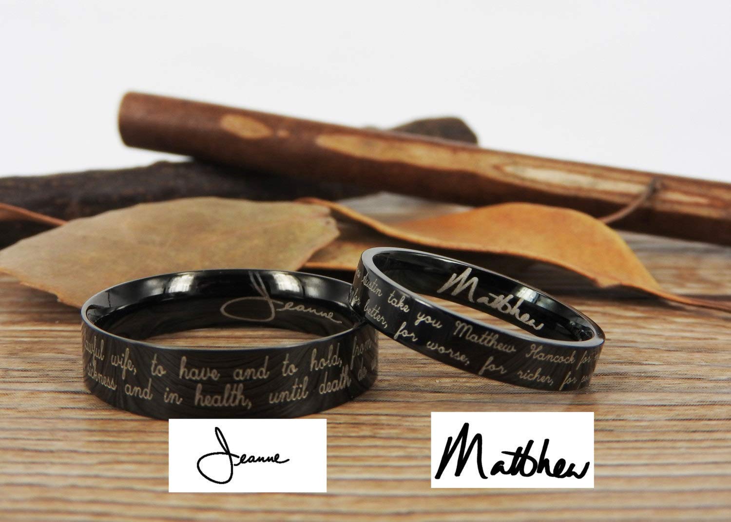 Personalized Handwriting & Signature Rings - Custom Initial Rings for Couples, Matching Wedding Bands Set in Titanium - Perfect for Anniversaries, Engagements & Romantic Gifts