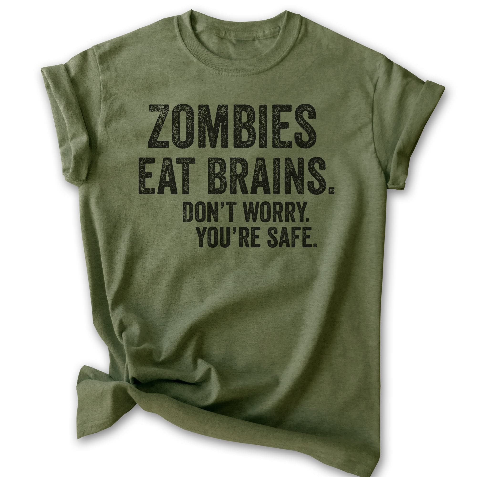 EVERTREE CLOTHING Zombies Eat Brains Don't Worry You're Safe T-Shirt - Funny Halloween Graphic Tee for Men & Women - Perfect for Costume Parties, Horror Movie Nights & Zombie-Themed Events